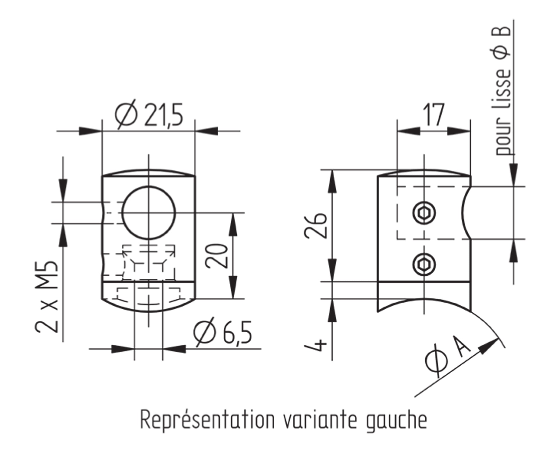 Support de Lisse Inox Droit - schema technique