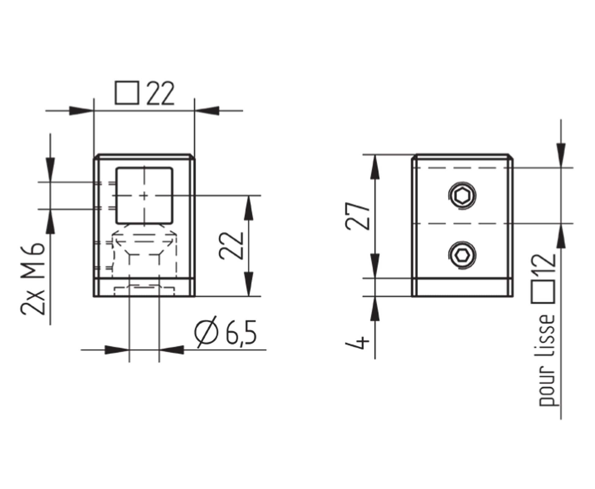 Support de Lisse Inox Double - schema technique