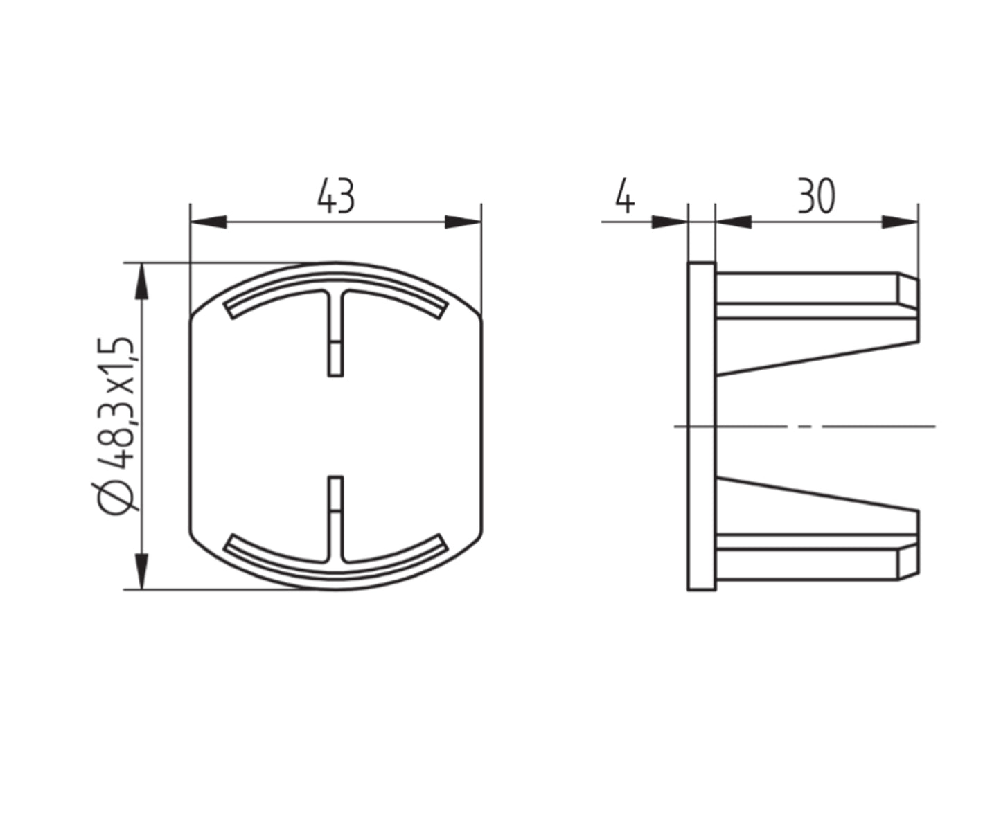 Bouchon d'Embout Arrondi Plat Inox - schema technique