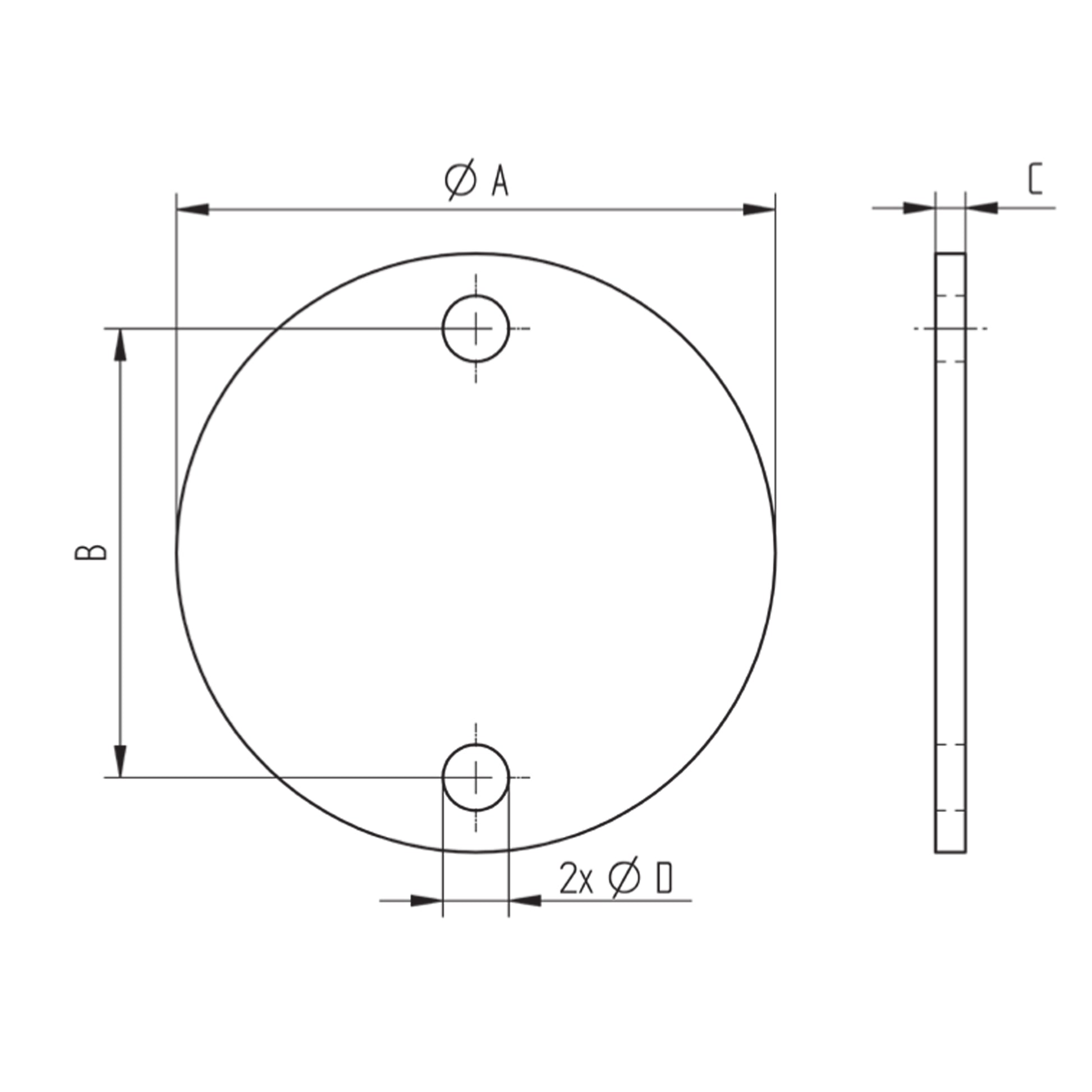 Platine à Visser et à Souder Ronde 3 Trous Inox – Ref. 03 - schema