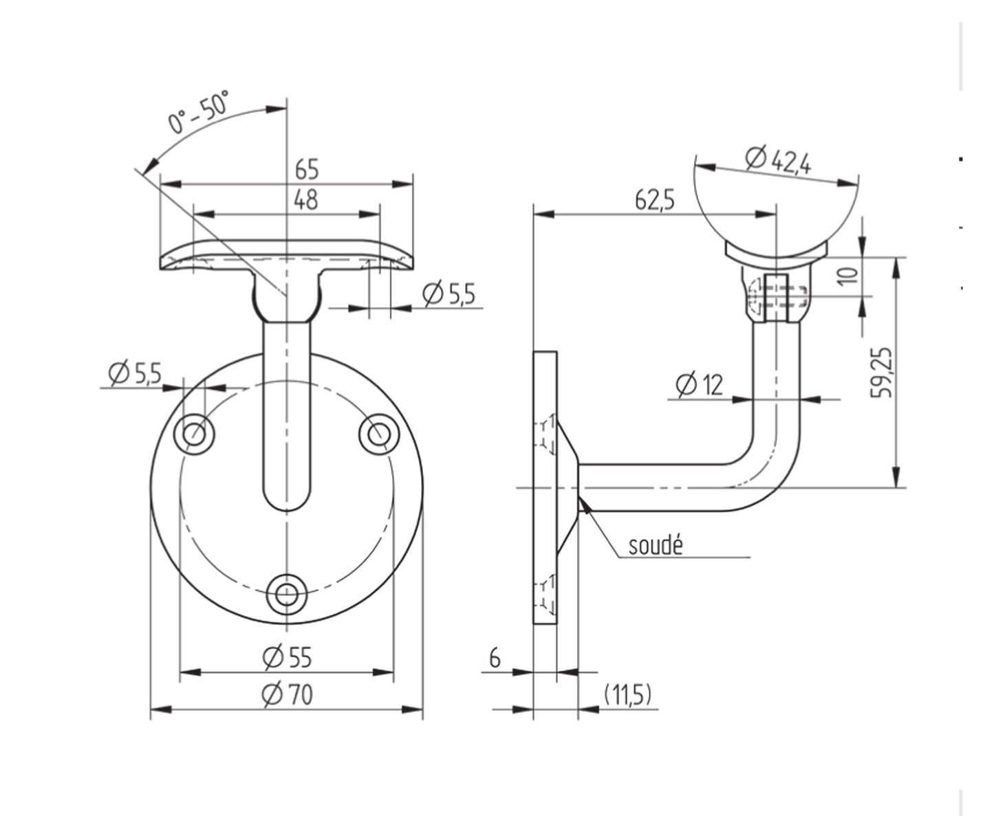 Support de Main Courante Inox – Support mural design – Ref. 06 - schema