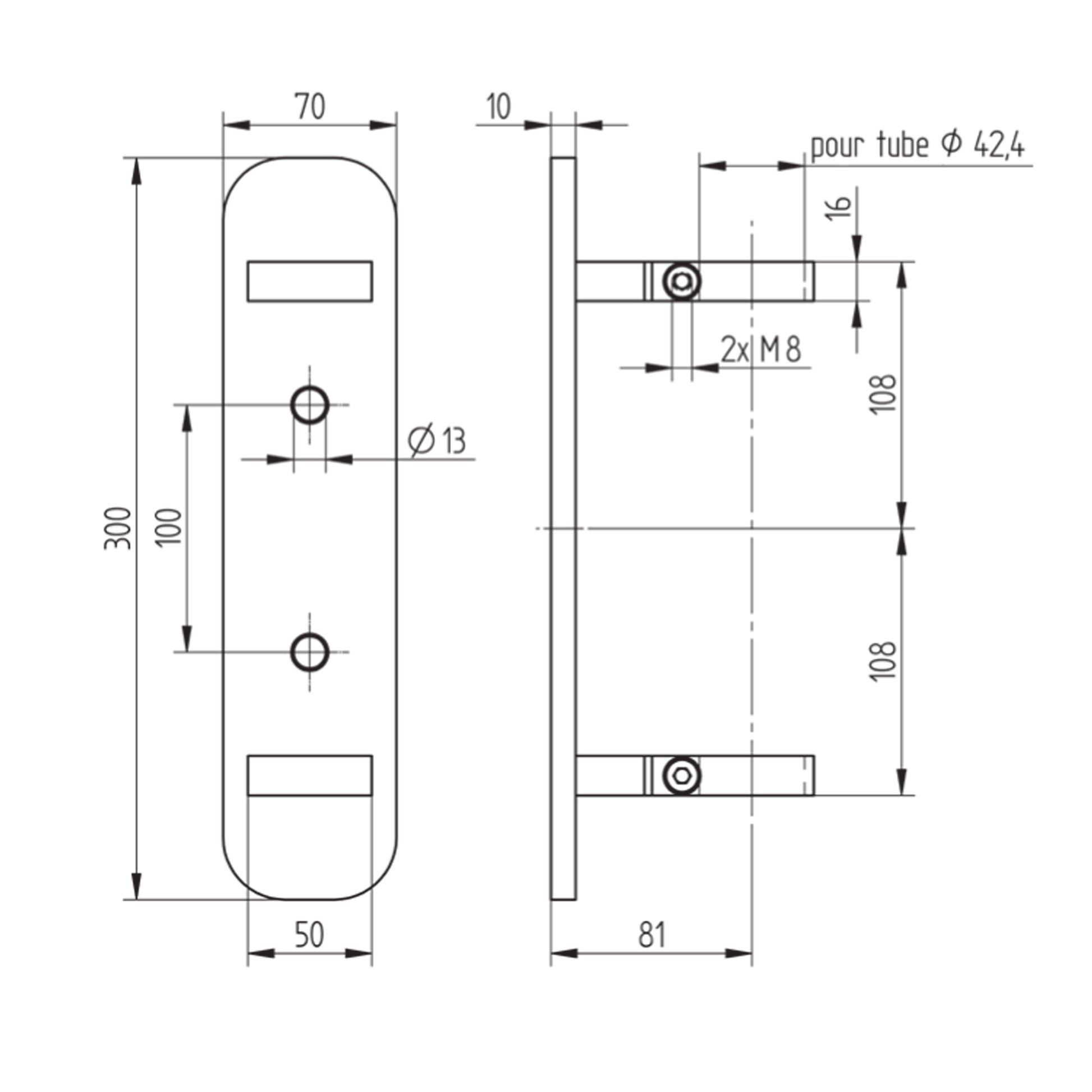 Fixation Murale Inox – Ref. 15 - schema
