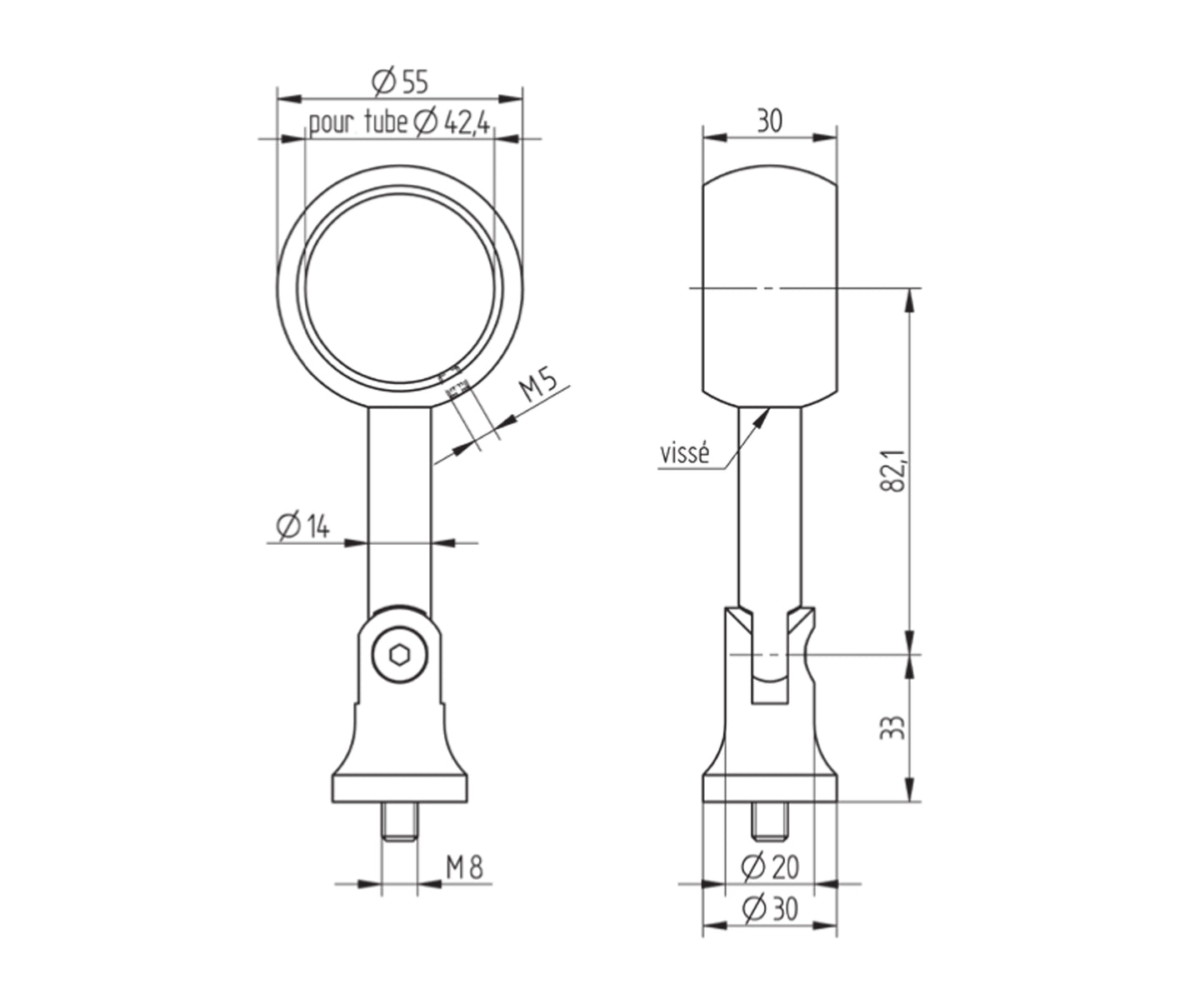 Support de Main Courante Inox – Support magnétique – Ref. 70 - schema