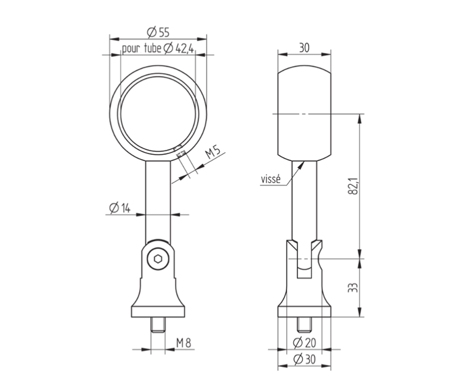 Support de Main Courante Inox – Support magnétique – Ref. 70 - schema