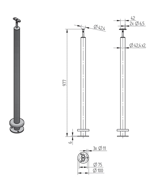 Poteau sur Platine Inox – Ref. 02 - photo