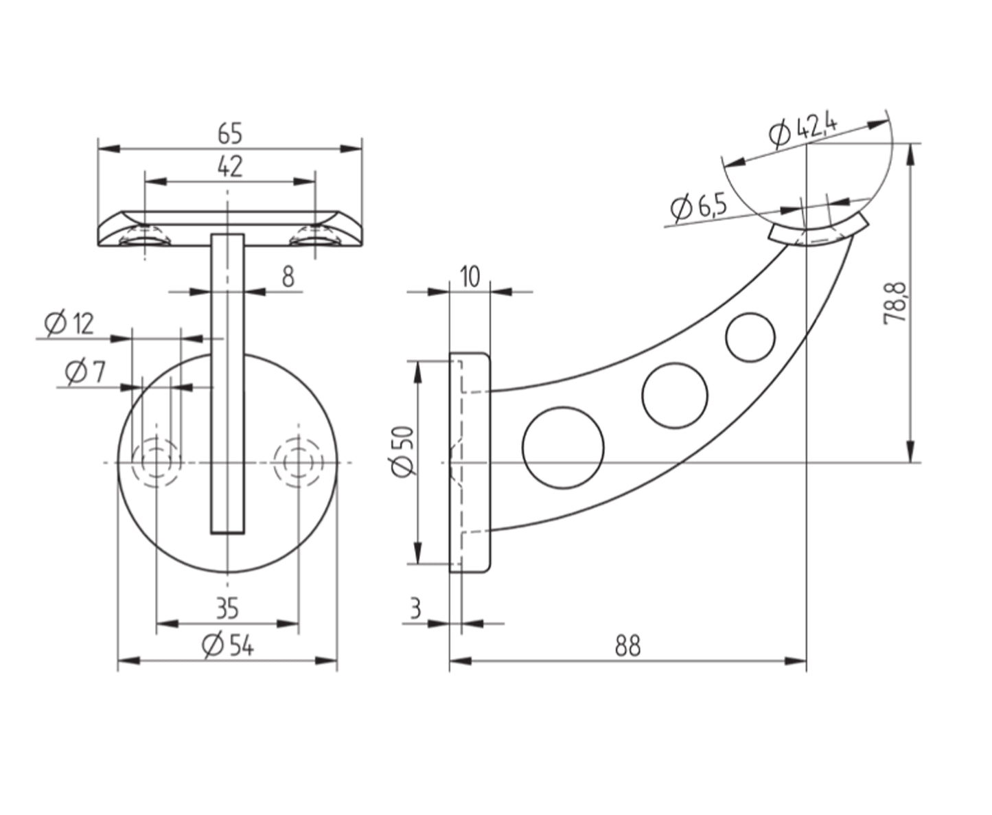 Support de Main Courante Inox – Support extrémité carré – Ref. 31 - schema