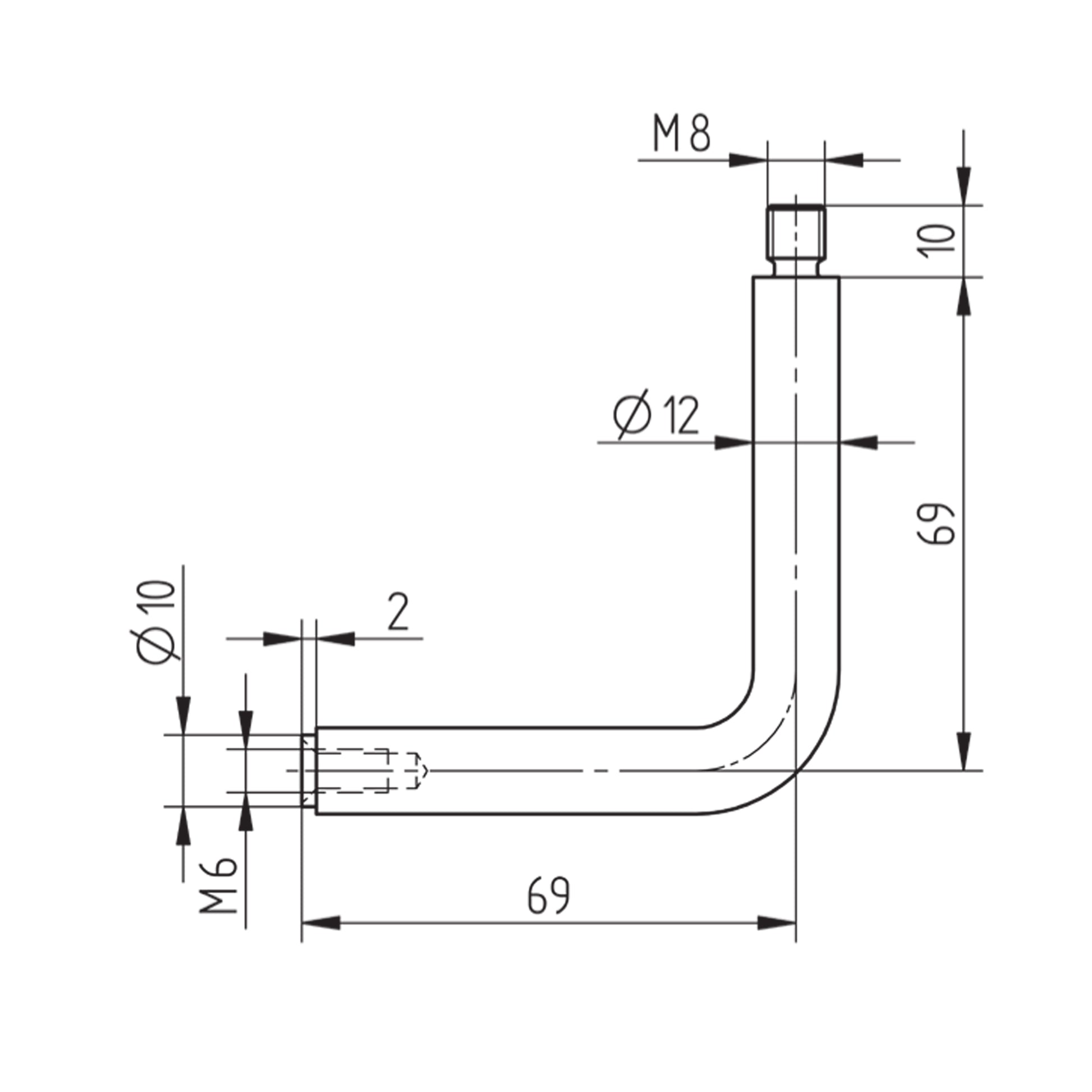 Tige Support Inox Courbe - schema technique
