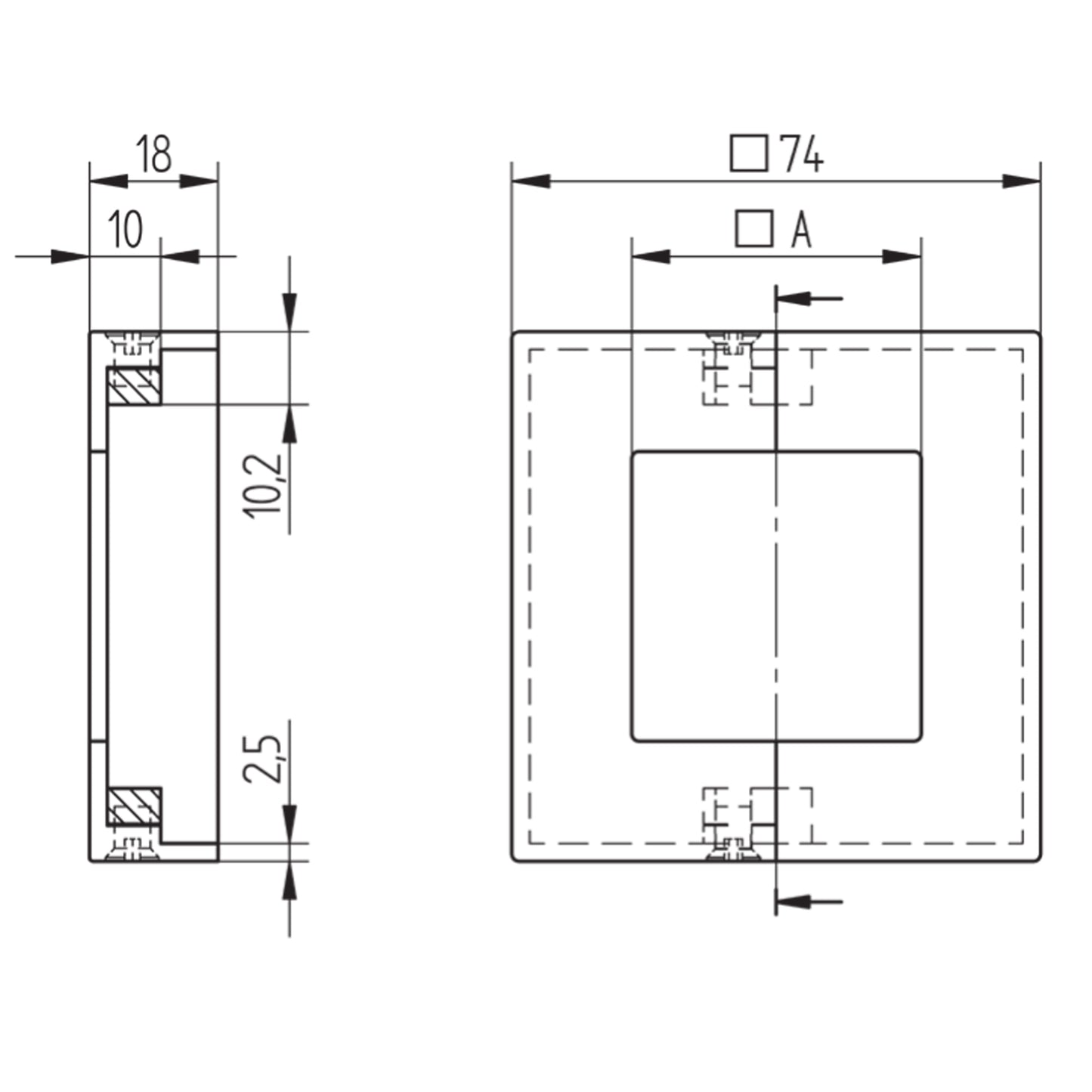 Cache-Platine Carré Bombé Inox - schema technique