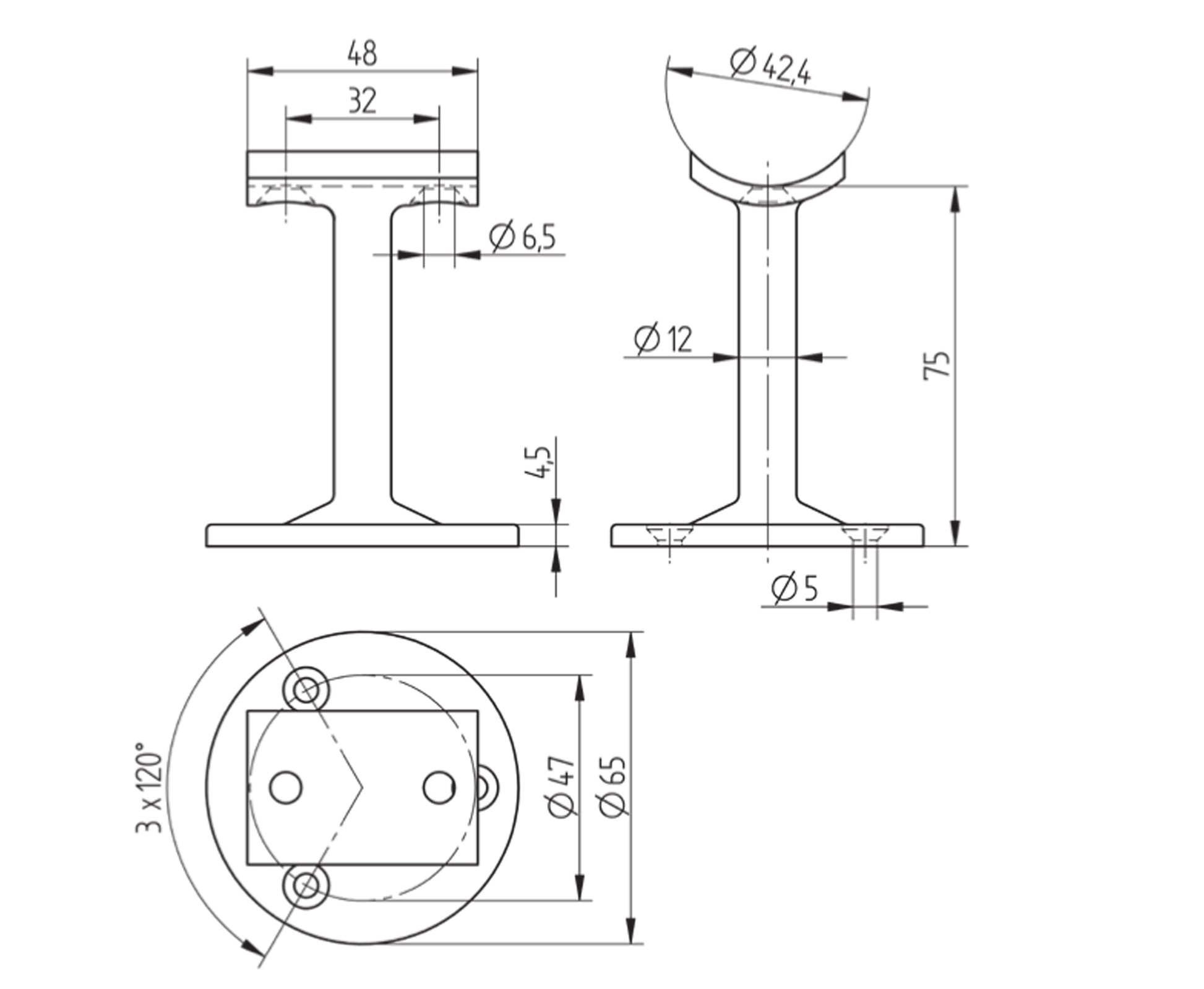 Support de Main Courante Inox – Support piscine – Ref. 46 - schema