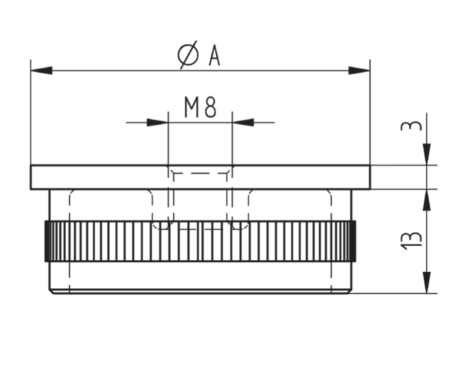 Bouchon d'Embout Dôme Haut Inox - schema technique