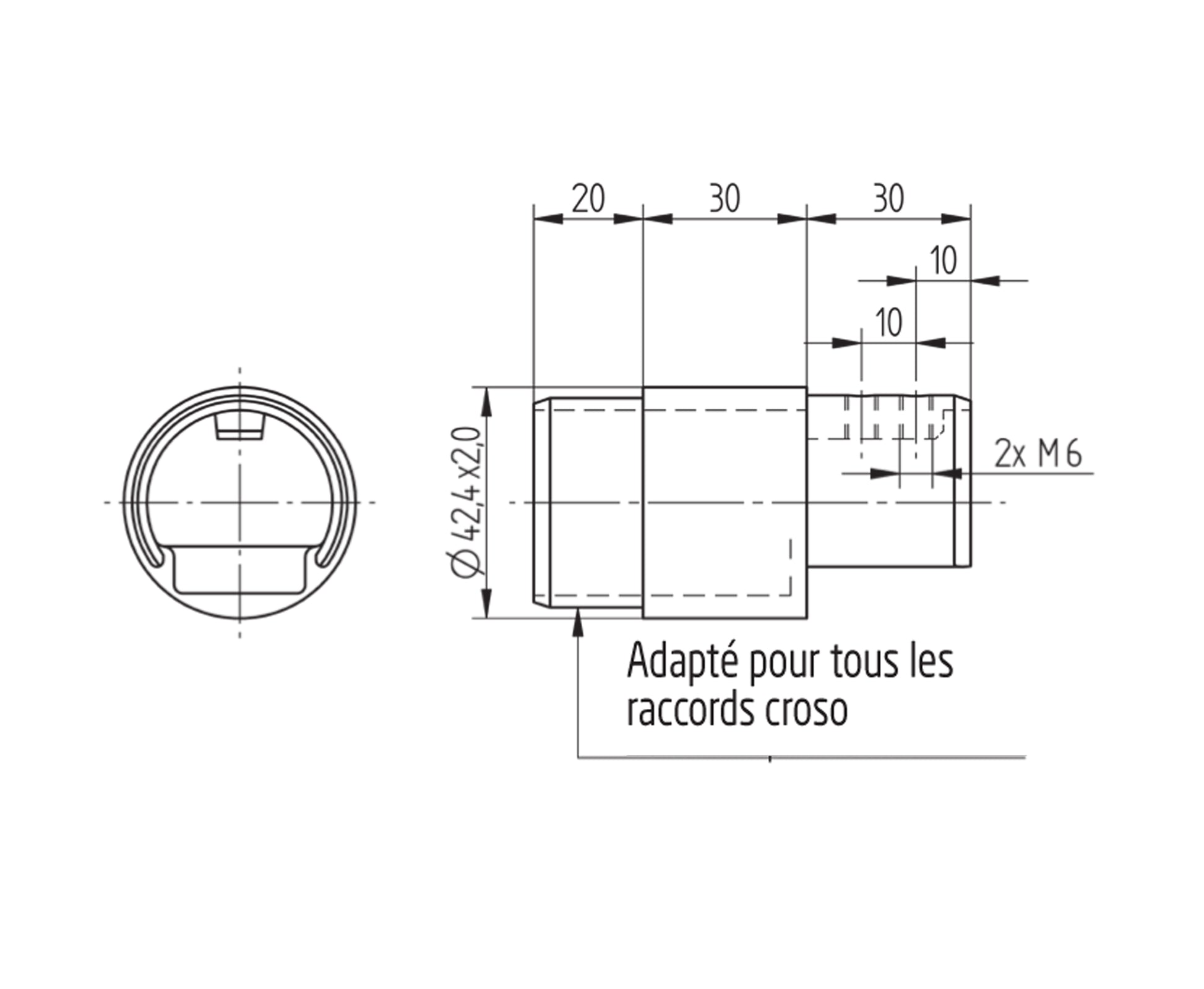 Raccord Inox – Raccord inline tube carré 45° – Ref. 57 - schema