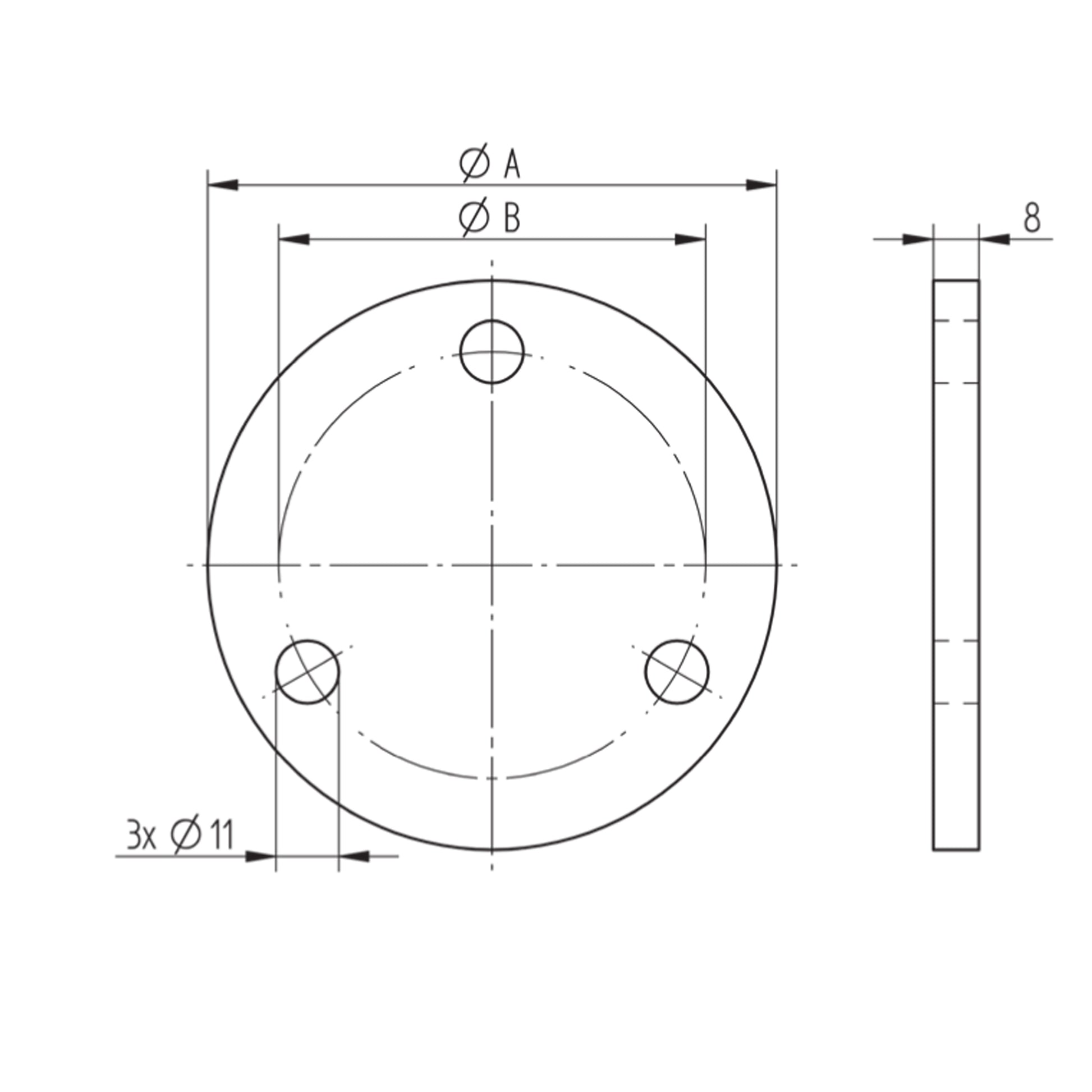 Platine à Visser et à Souder Ronde 4 Trous Inox – Ref. 04 - schema