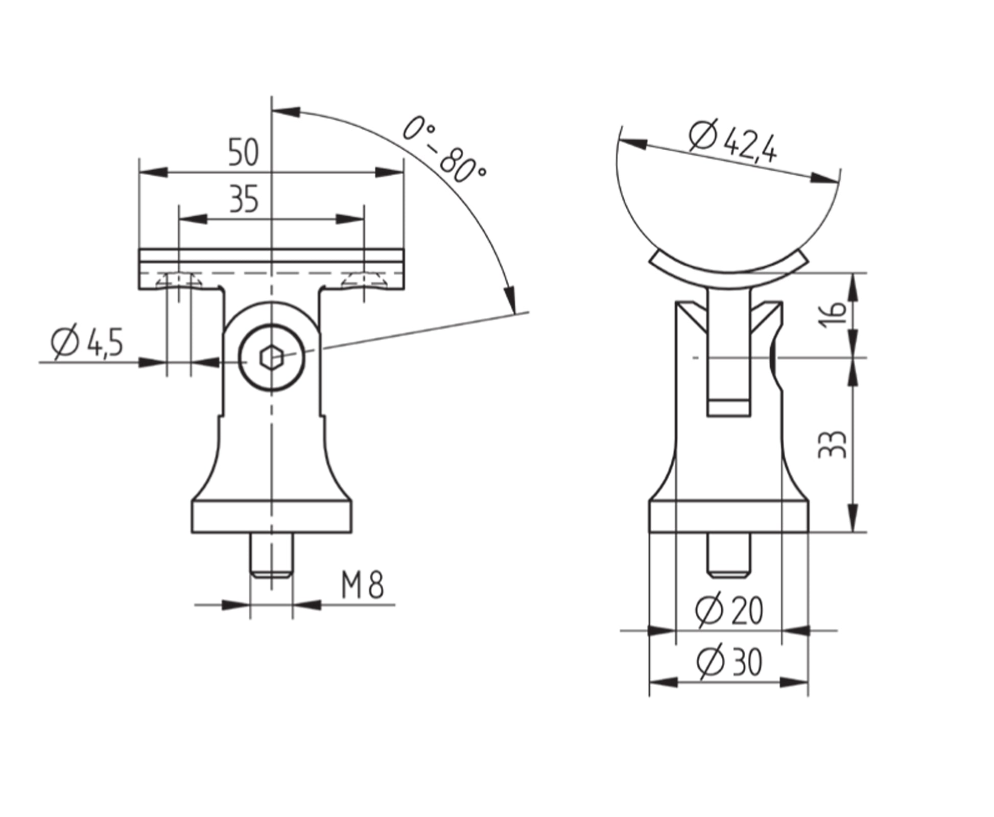 Support de Main Courante Inox – Support inox brossé – Ref. 61 - schema