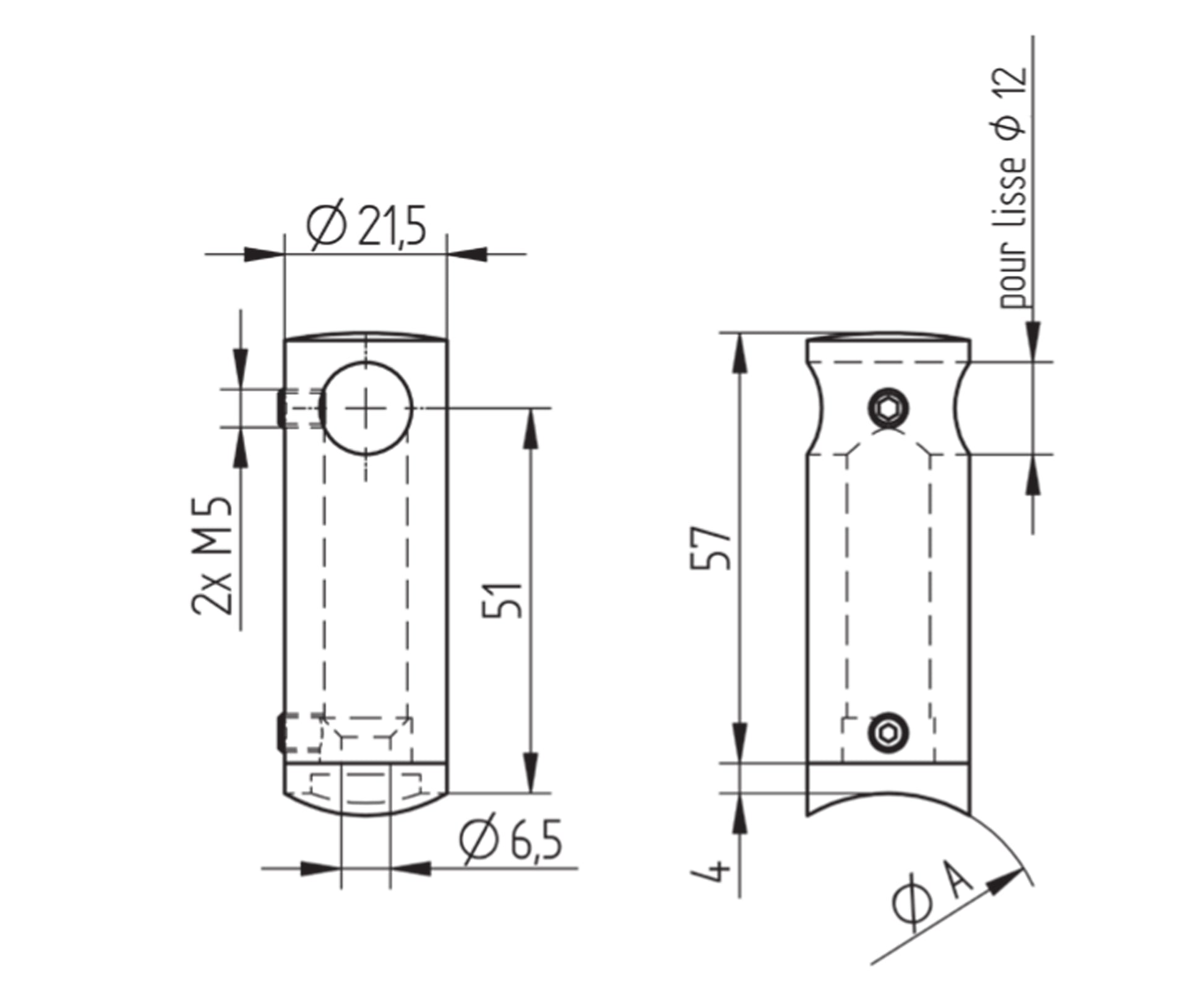 Support de Lisse Inox Serrage - schema technique