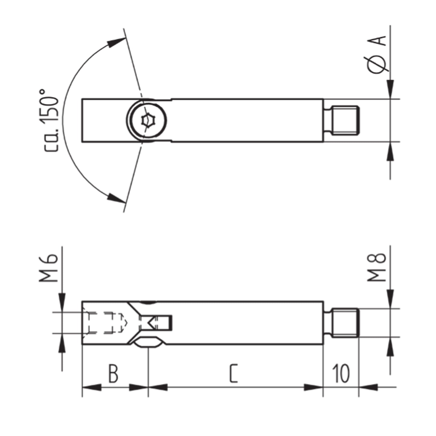 Tige Support Inox Coudée - schema technique