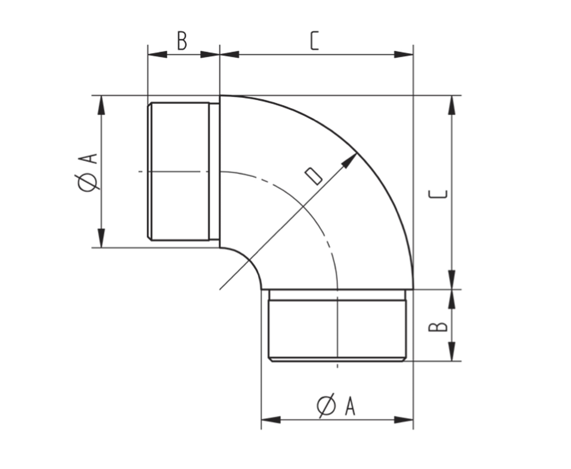Raccord Inox – Coude 45° rond – Ref. 02 - schema