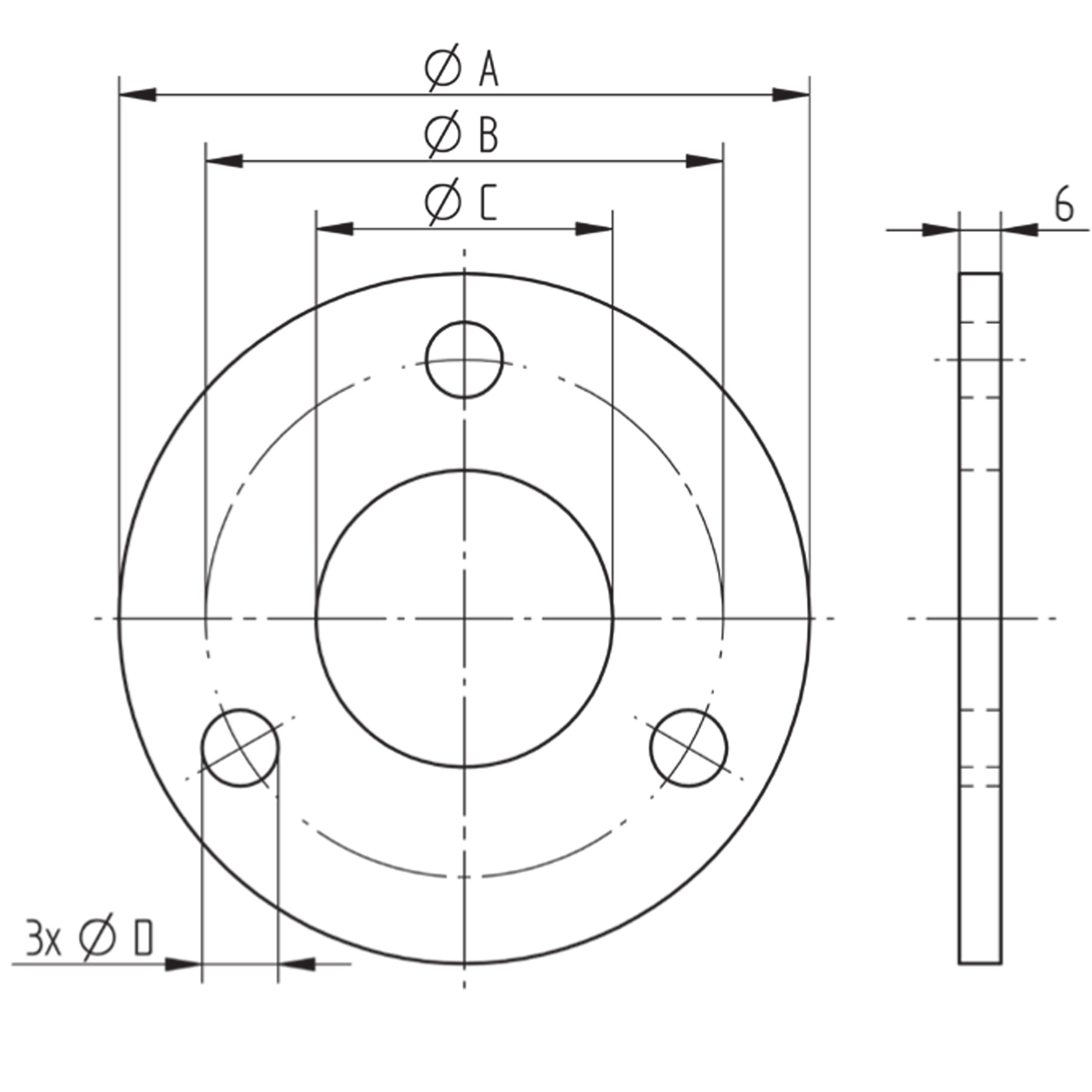 Platine à Visser et à Souder Carrée Large Inox – Ref. 17 - schema
