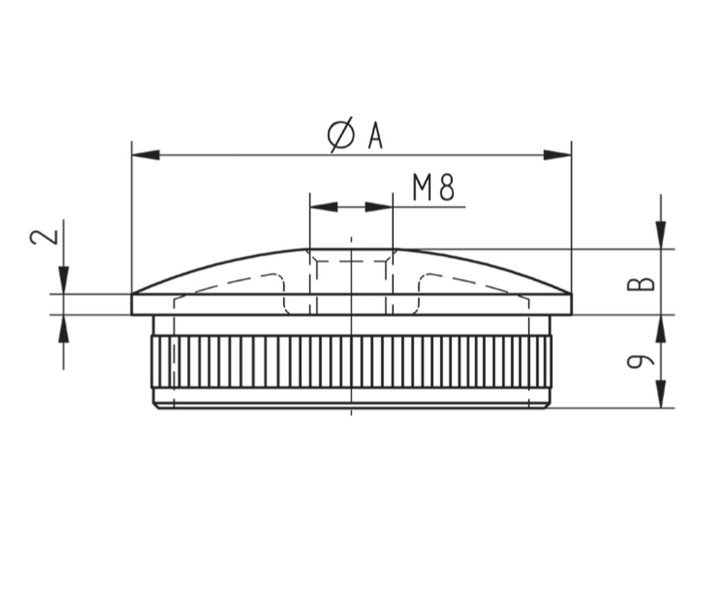 Bouchon d'Embout Rond Poli Miroir Inox - schema technique