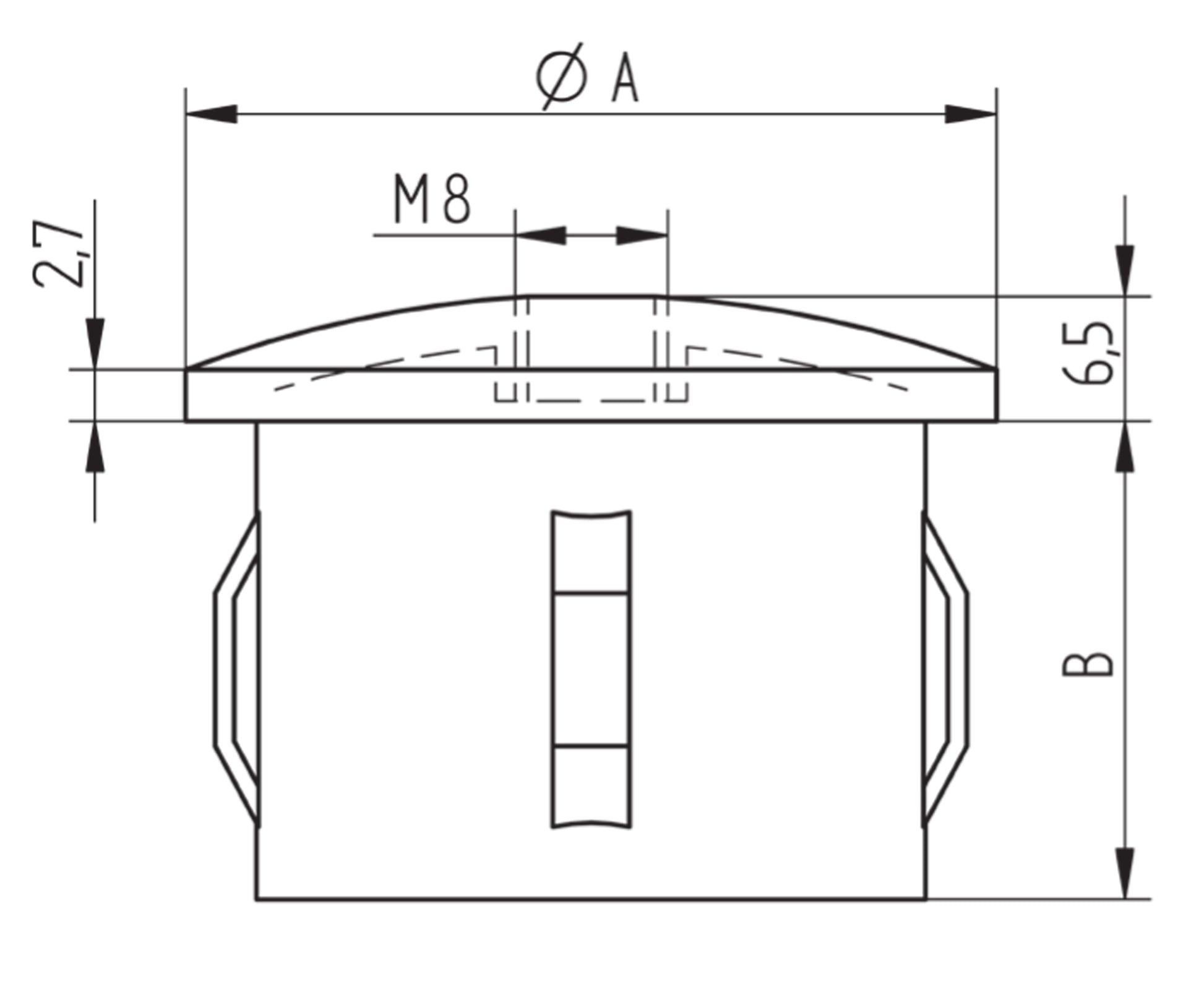 Bouchon d'Embout Rond Large Inox - schema technique