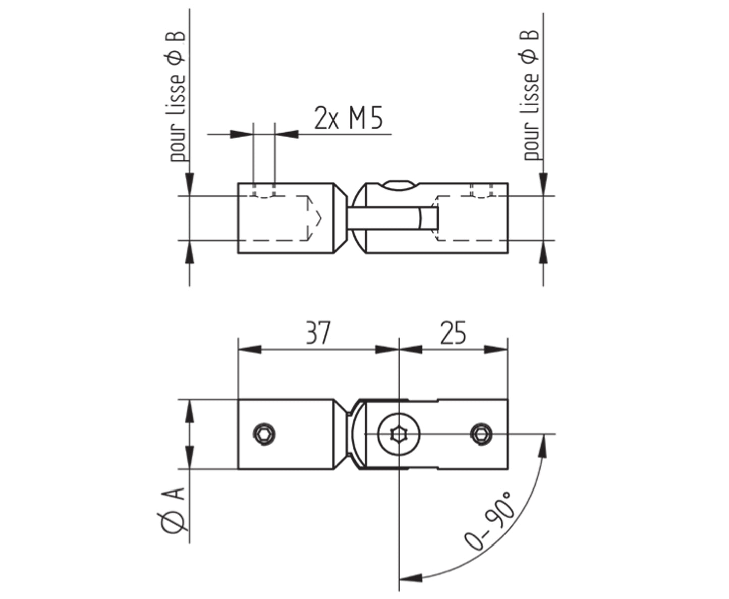Support de Lisse Inox Chromé - schema technique