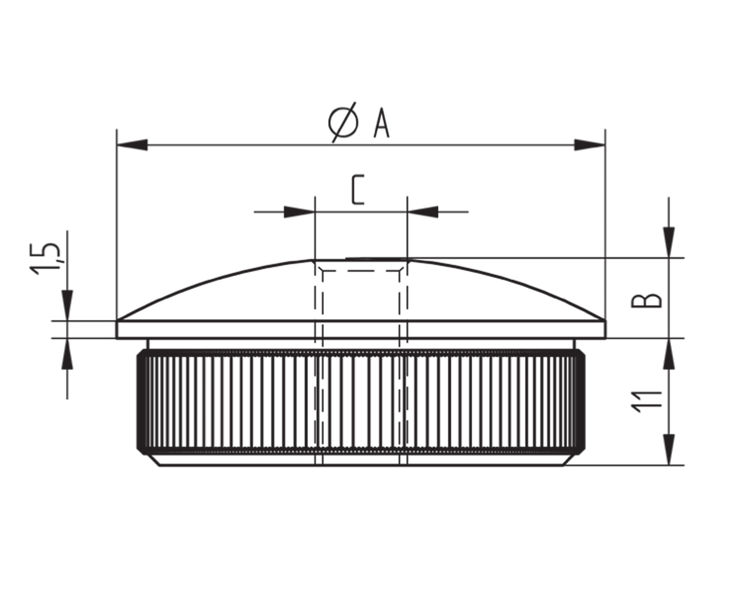 Bouchon d'Embout Rond Bas Profil Inox - schema technique