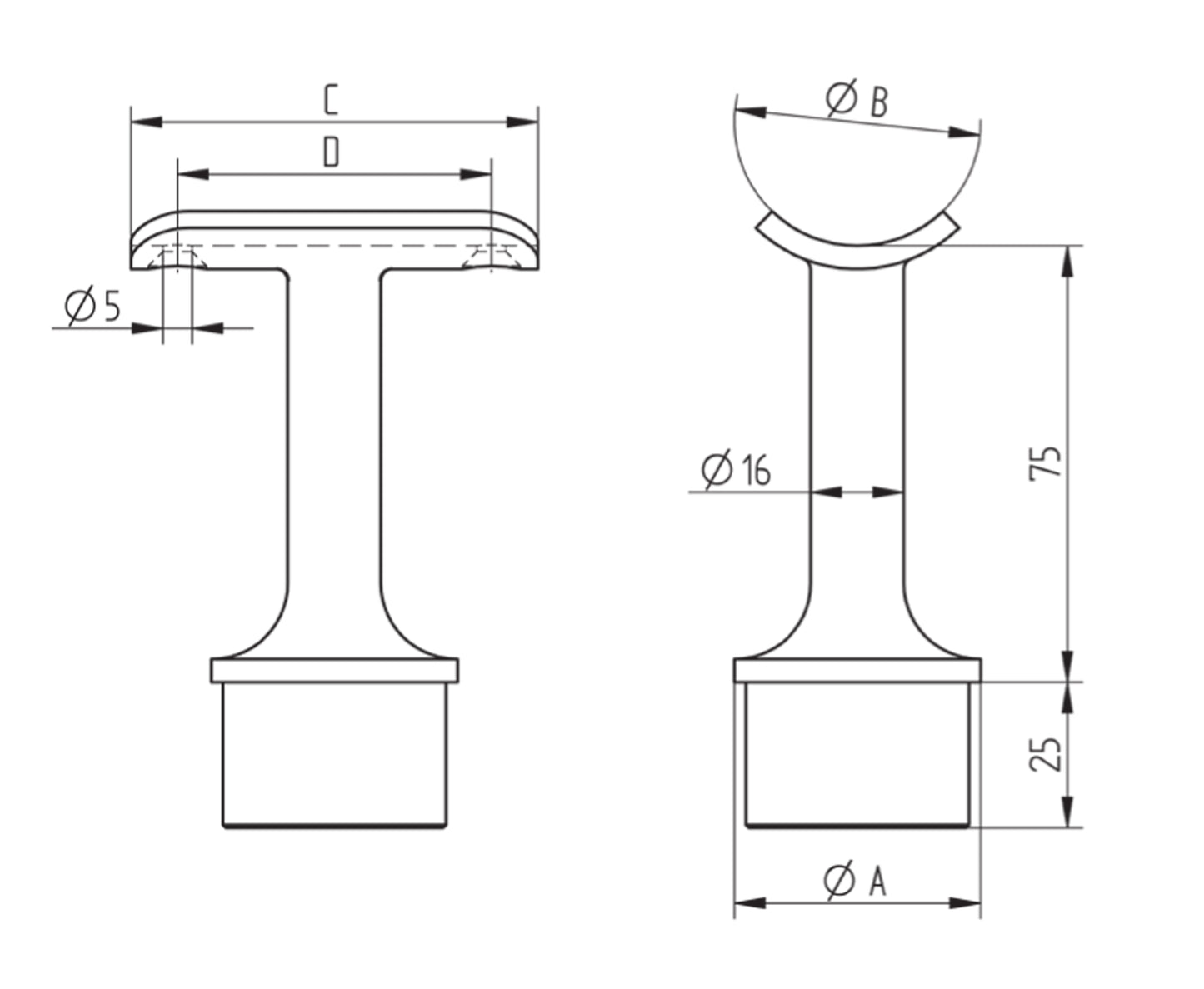 Support de Main Courante Inox – Support avec cache platine – Ref. 54 - schema
