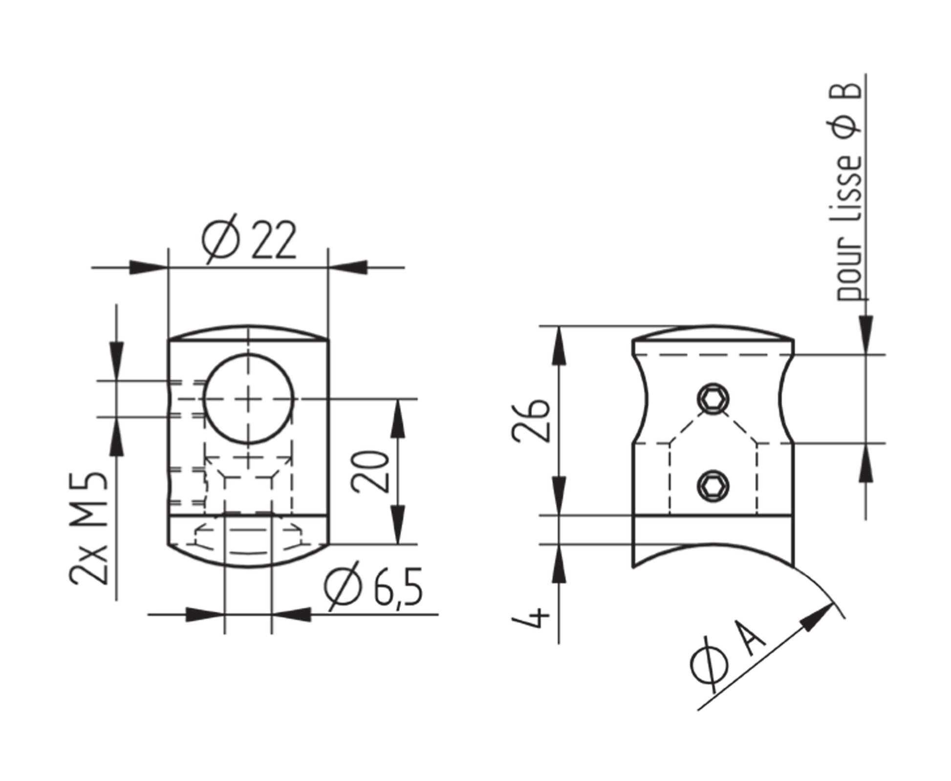 Support de Lisse Inox Articulé - schema technique
