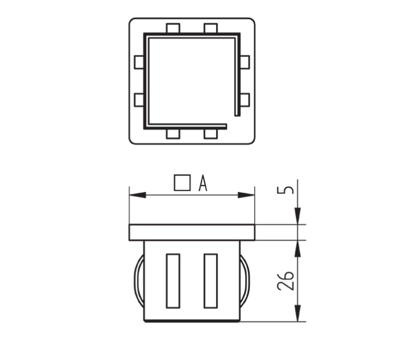 Bouchon d'Embout Rectangulaire Plat Inox - schema technique