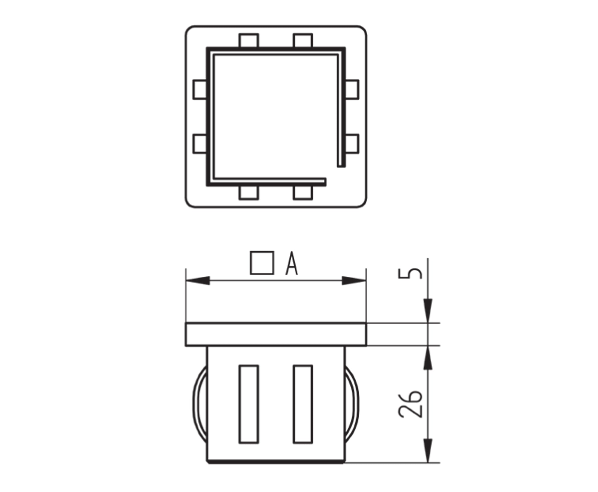 Bouchon d'Embout Rectangulaire Plat Inox - schema technique