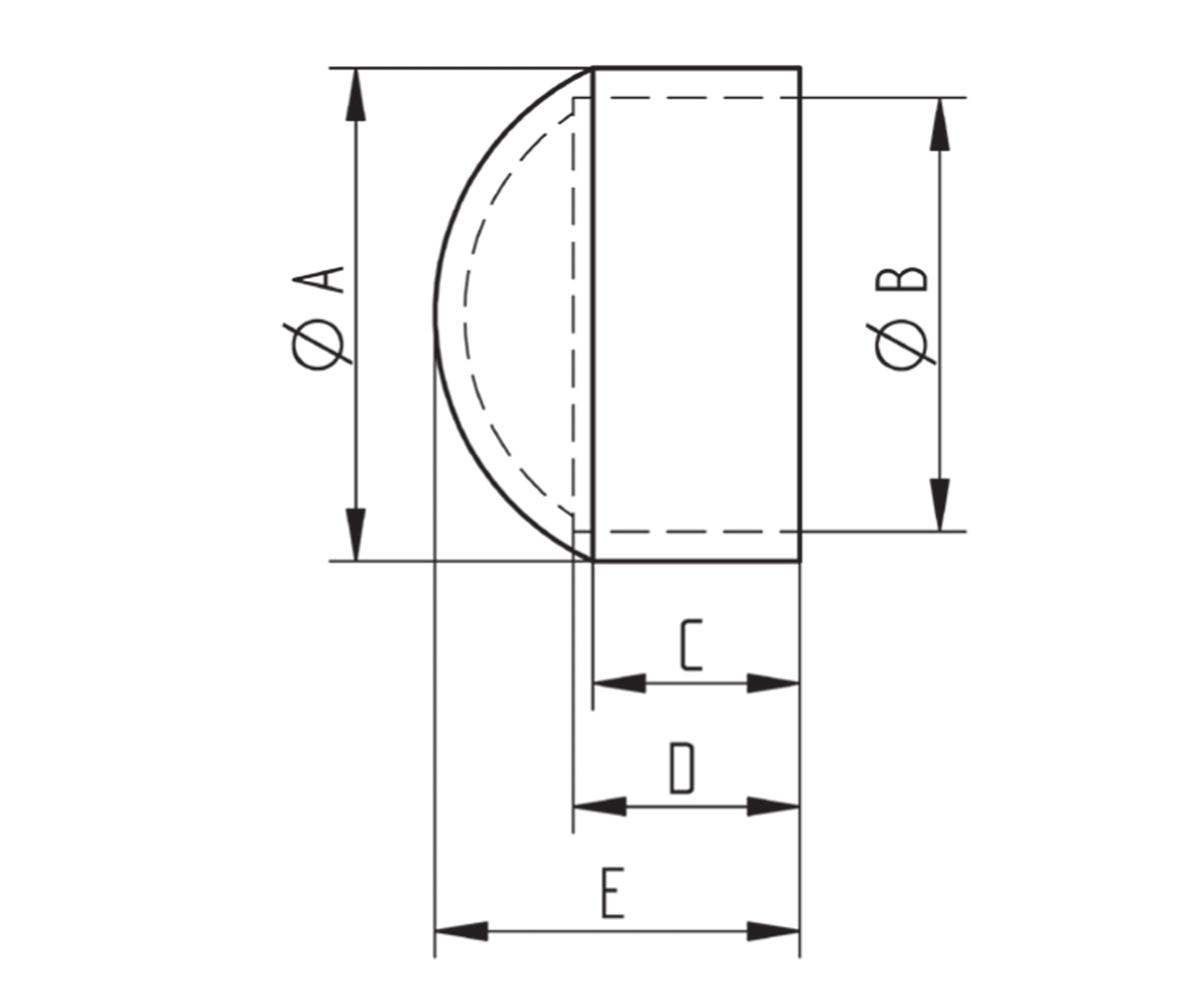 Bouchon d'Embout Sphérique Creux Inox - schema technique