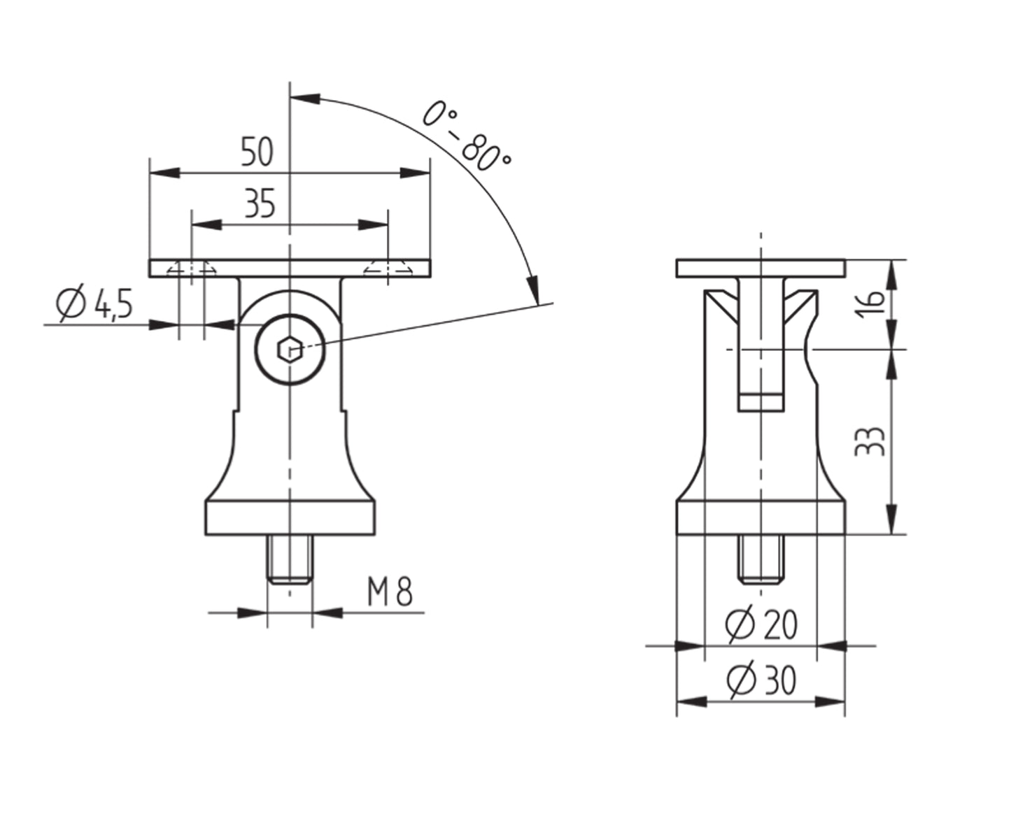Support de Main Courante Inox – Support inox poli – Ref. 62 - schema
