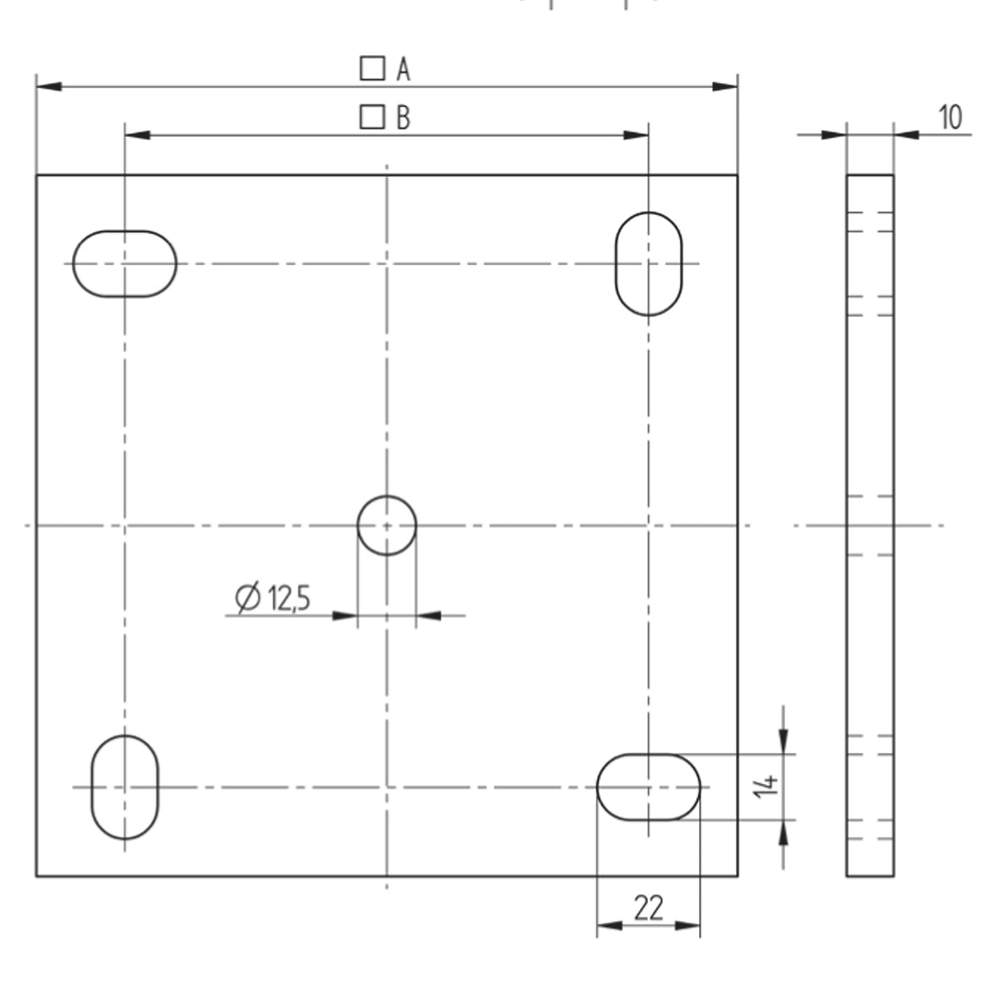 Platine à Visser et à Souder Carrée XXL Inox – Ref. 35 - schema