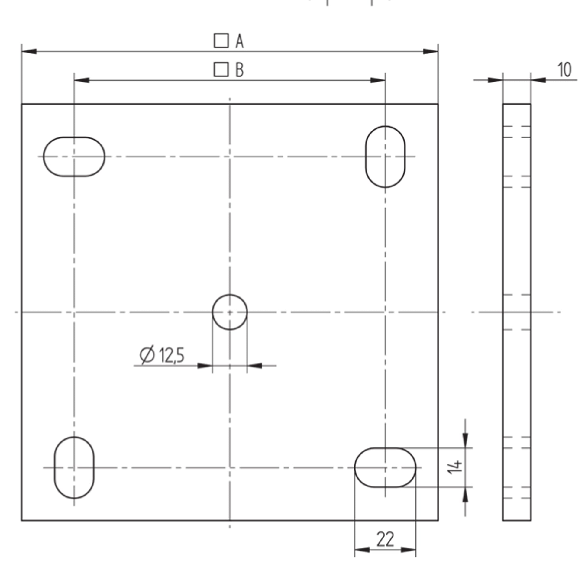 Platine à Visser et à Souder Carrée XXL Inox – Ref. 35 - schema