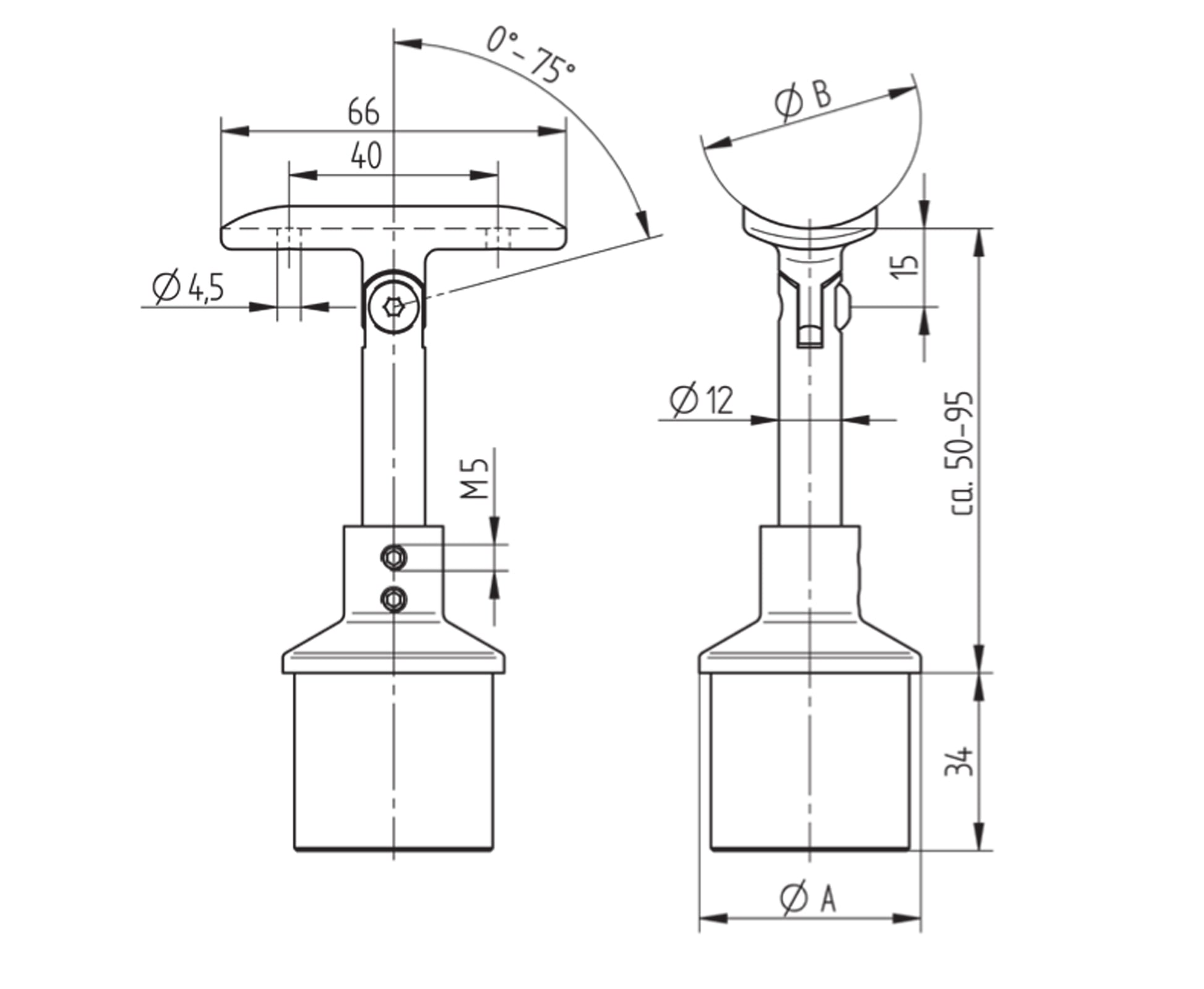 Support de Main Courante Inox – Support profilé rond grand – Ref. 50 - schema