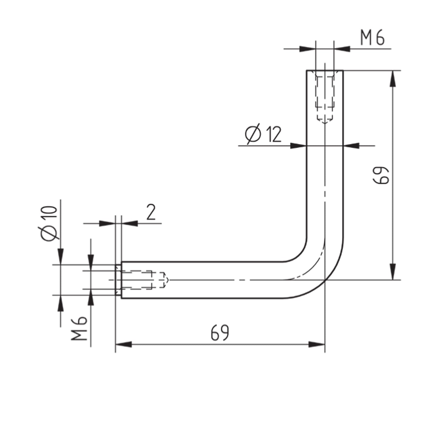 Tige Support Inox Longue - schema technique