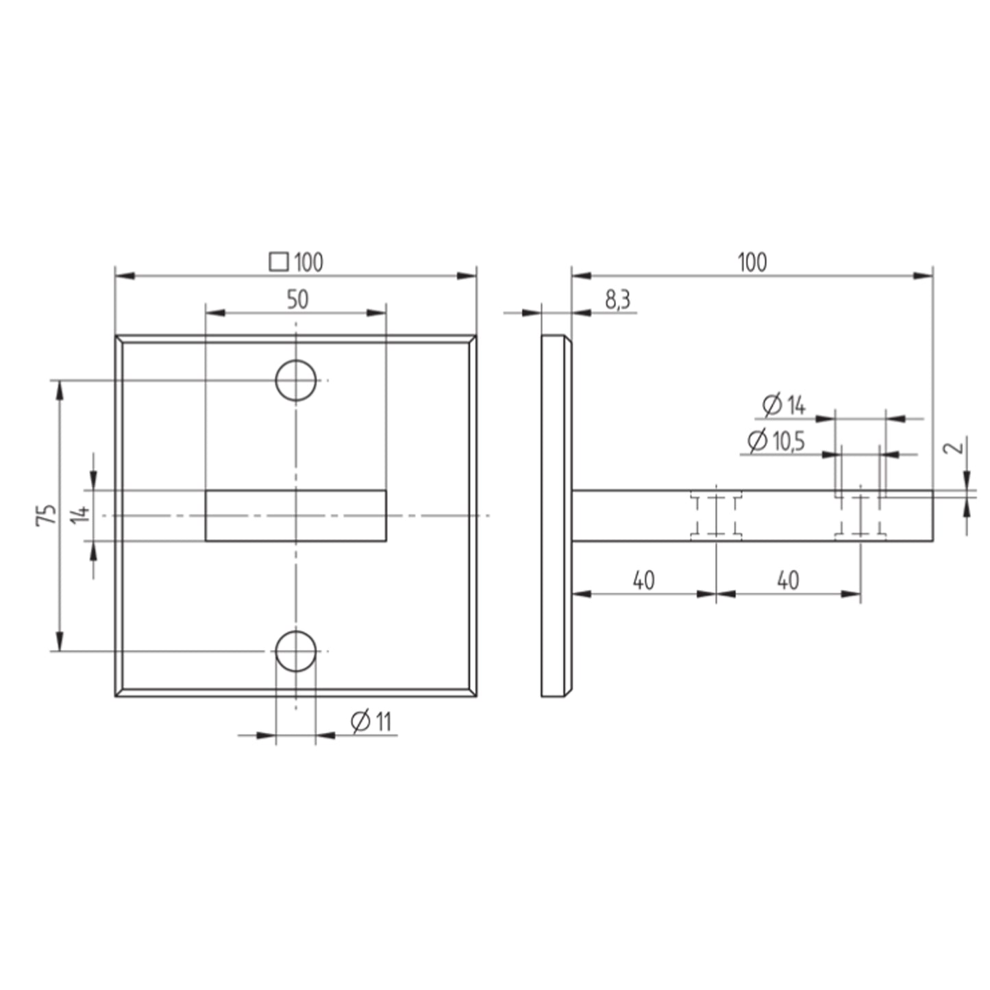 Platine d'Ancrage Inox – Ref. 32 - schema
