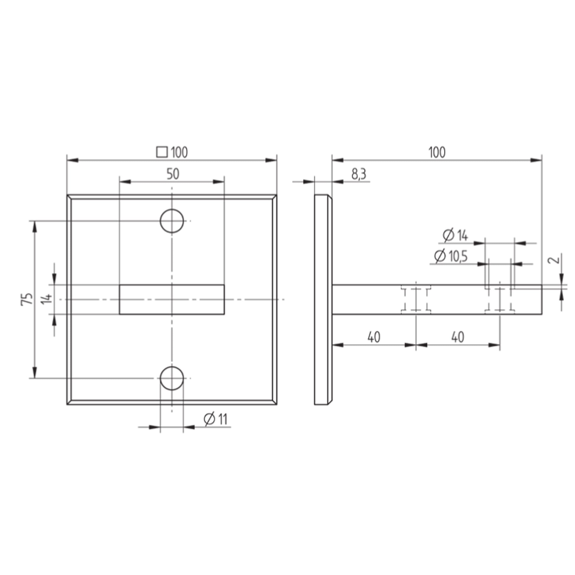 Platine d'Ancrage Inox – Ref. 32 - schema