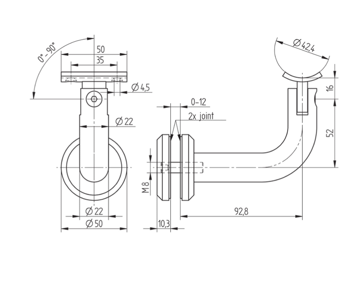 Support de Main Courante Inox – Support escalier droit – Ref. 41 - schema