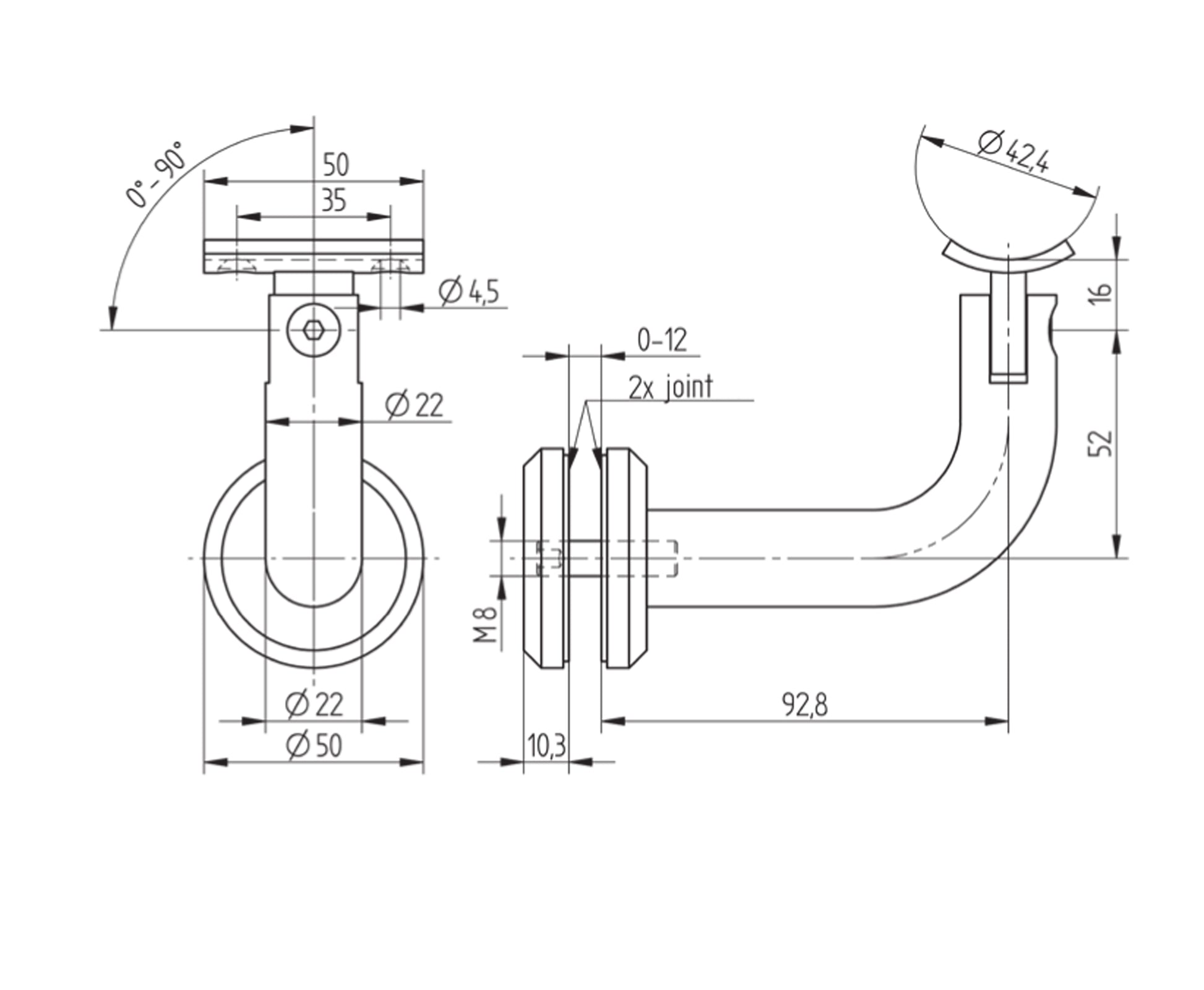 Support de Main Courante Inox – Support escalier droit – Ref. 41 - schema