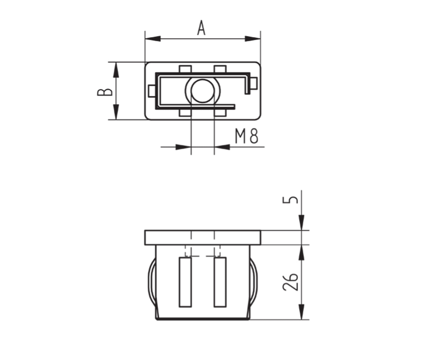 Bouchon d'Embout Carré Plat Épais Inox - schema technique