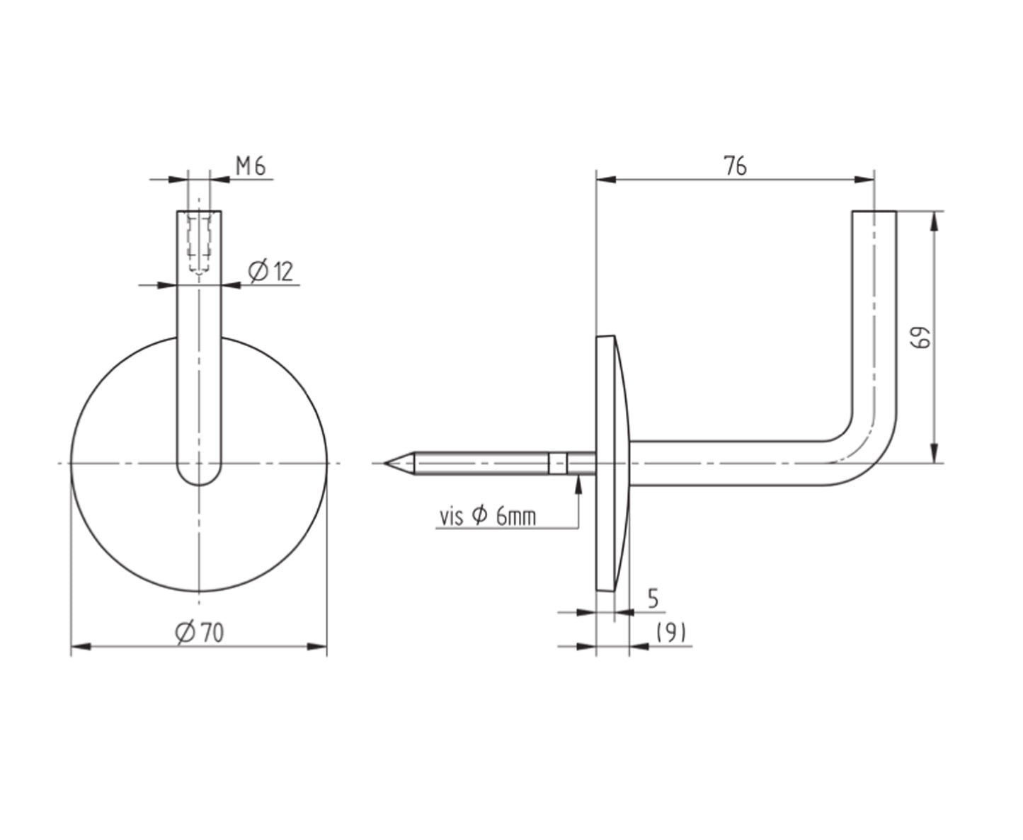Support de Main Courante Inox – Support balcon – Ref. 44 - schema