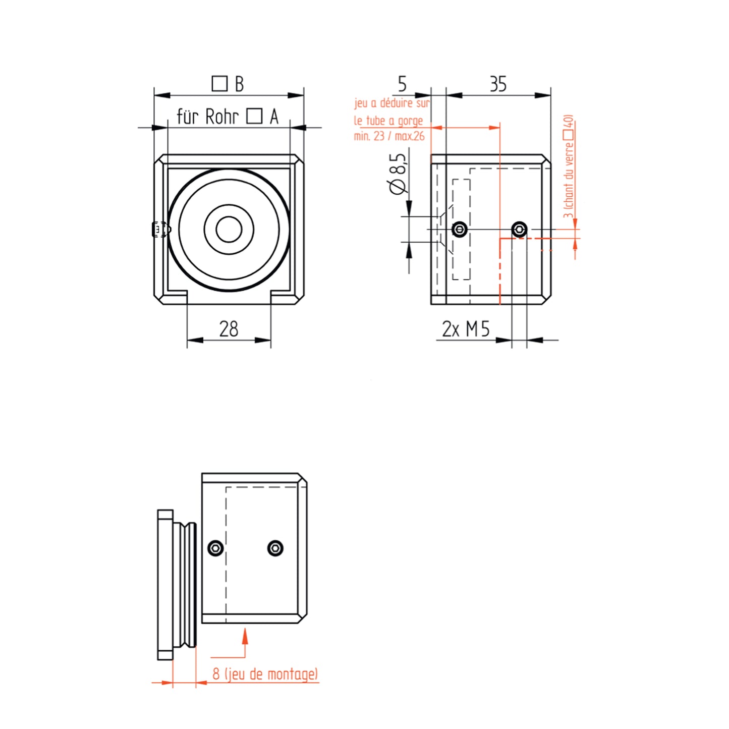 Platine d'Ancrage Inox – Ref. 40 - schema