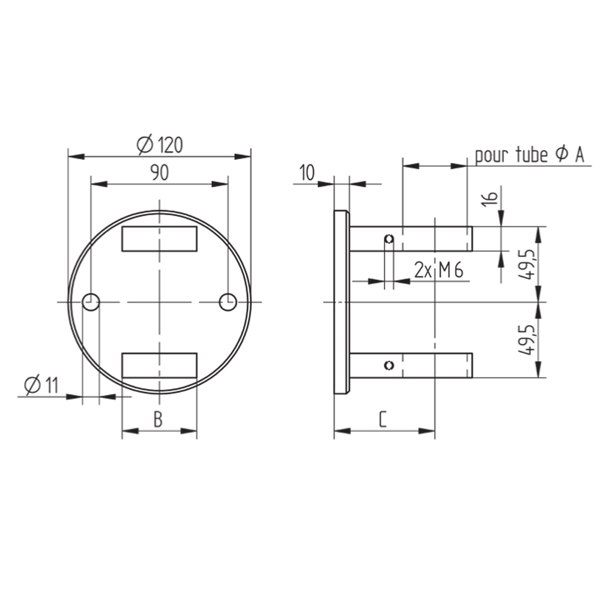 Fixation Murale Inox – Ref. 09 - schema