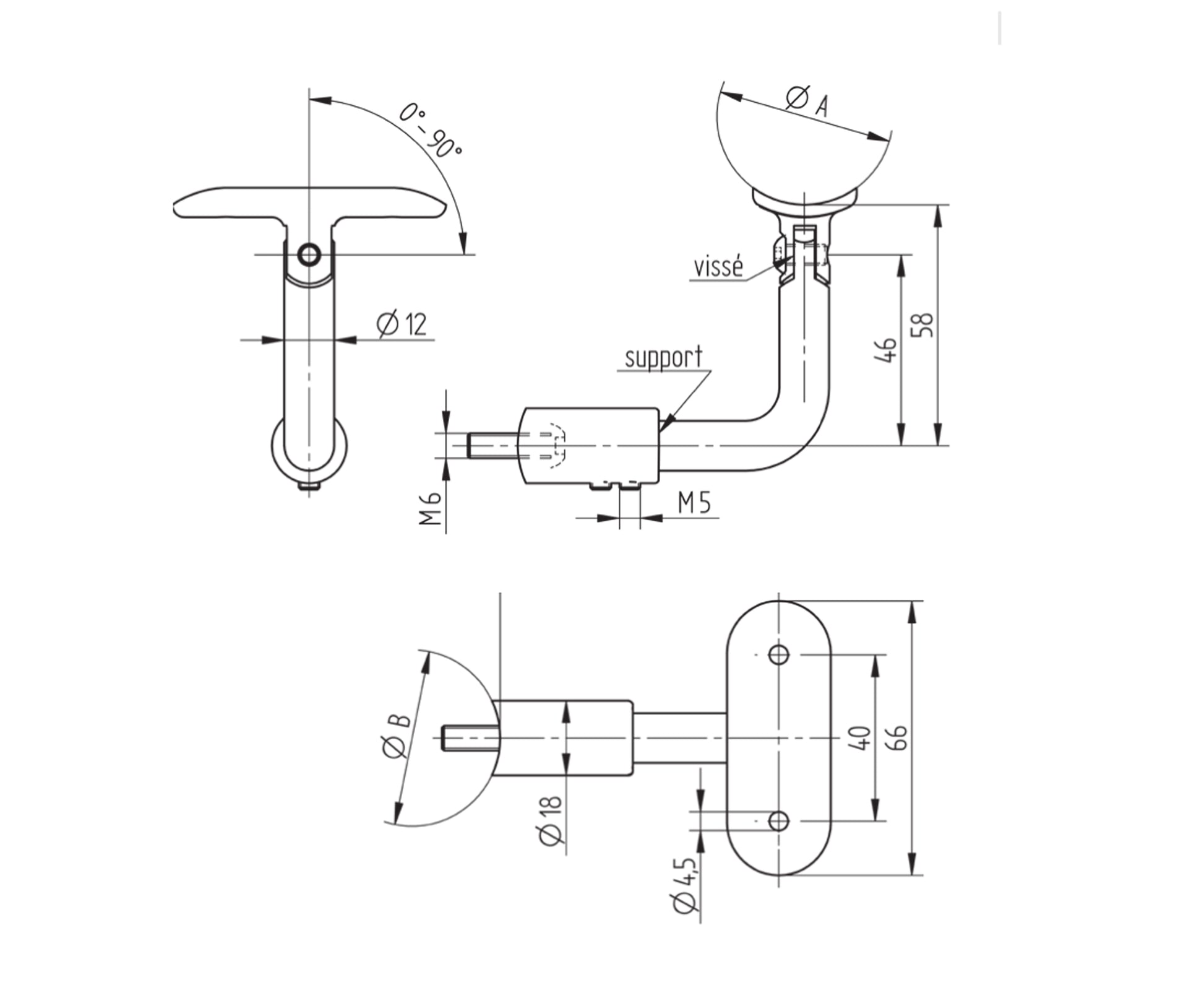 Support de Main Courante Inox – Support push – Ref. 38 - schema