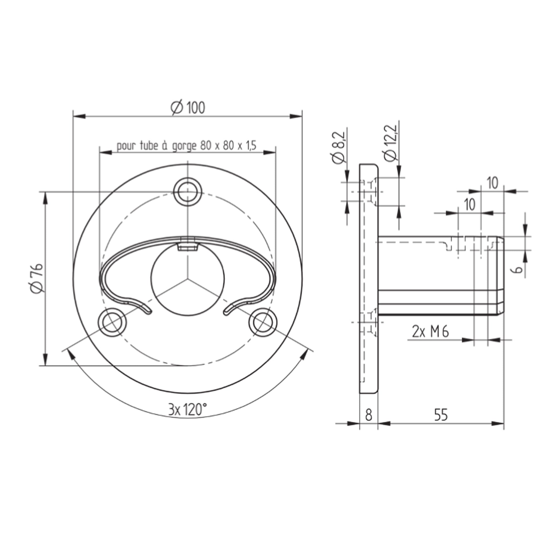 Platine d'Ancrage Inox – Ref. 38 - schema