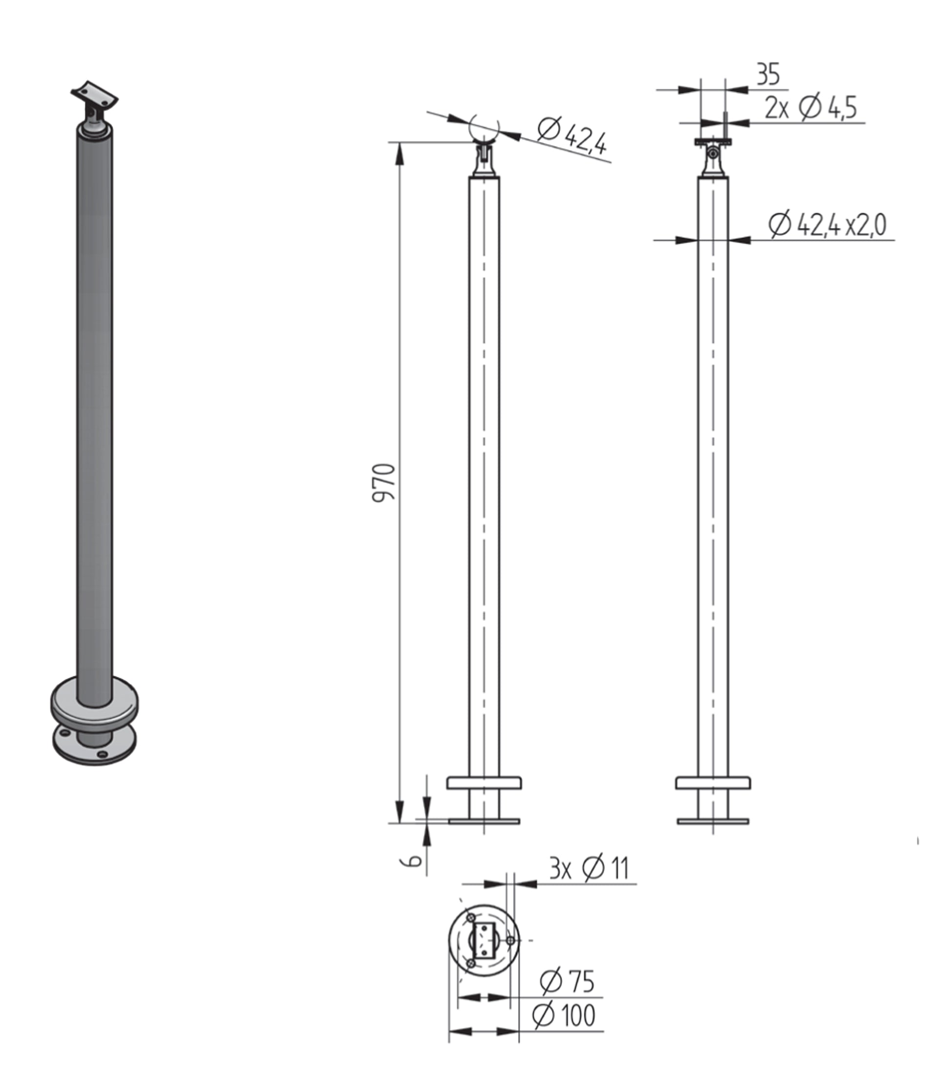 Poteau sur Platine Inox – Ref. 01 - photo