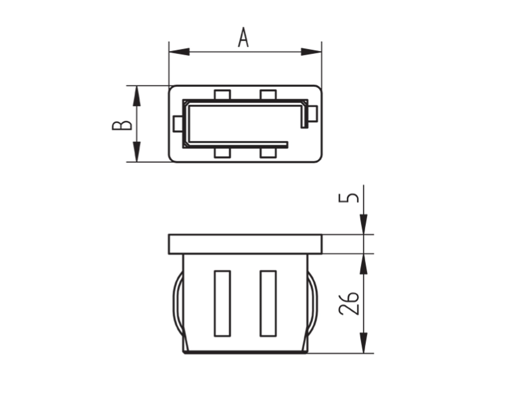 Bouchon d'Embout Rectangulaire Bombé Inox - schema technique