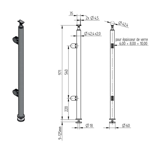 Poteau d'Extrémité Escalier Inox – Ref. 36 - photo
