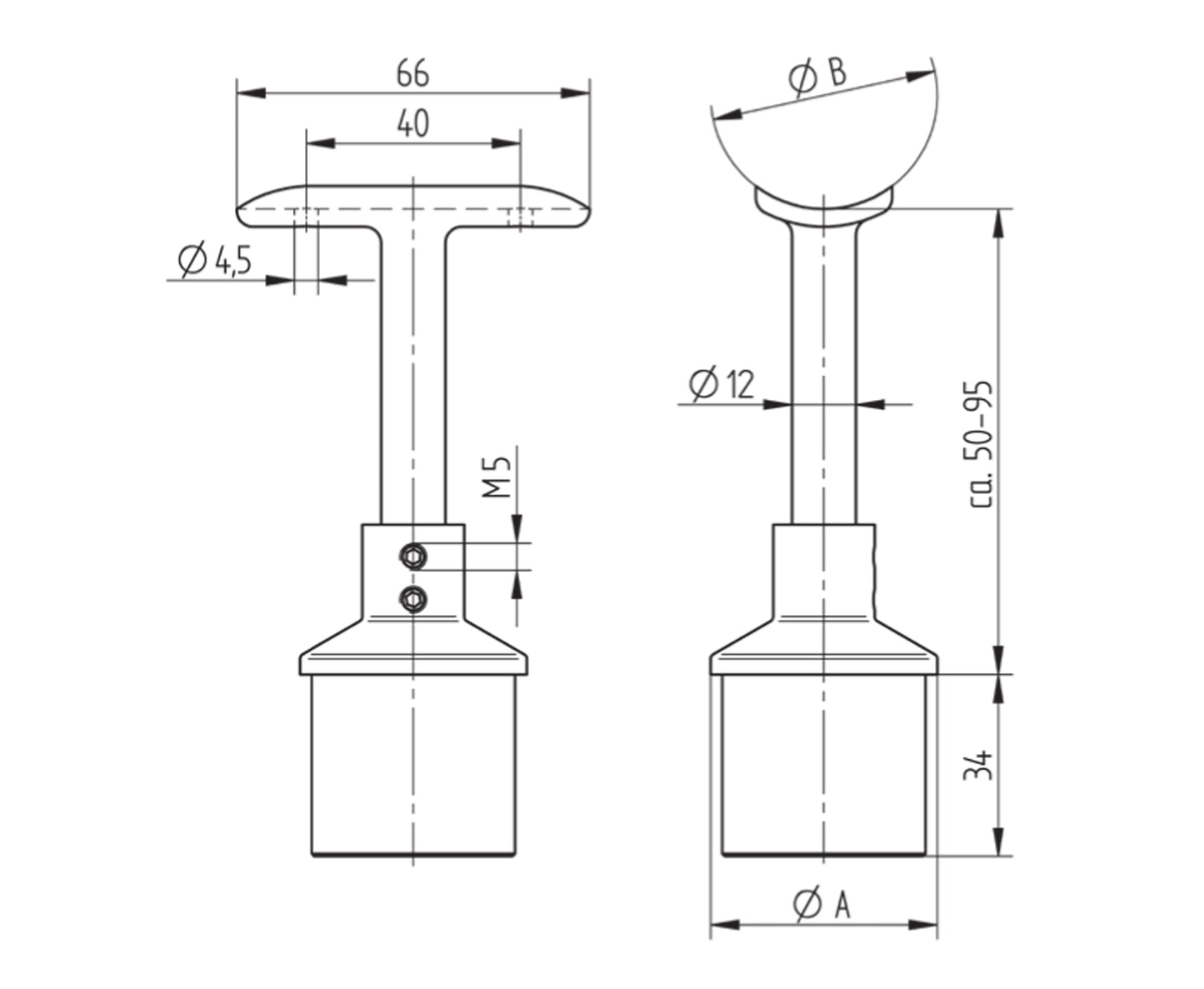Support de Main Courante Inox – Support profilé carré grand – Ref. 51 - schema