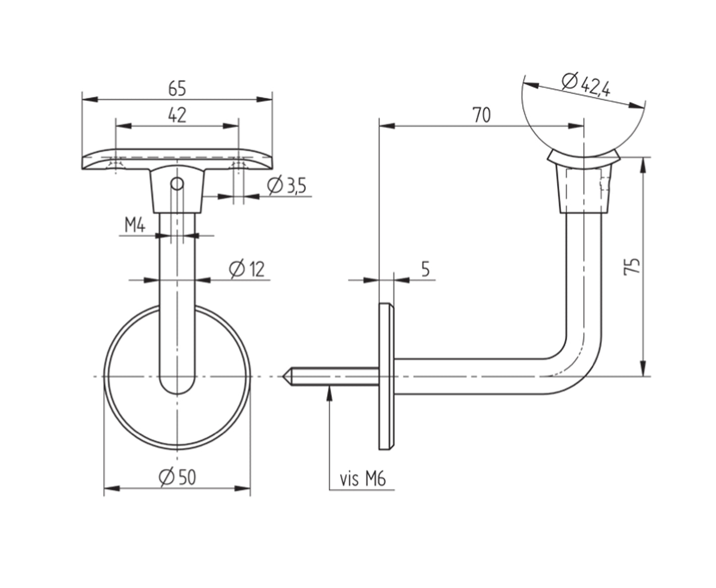 Support de Main Courante Inox – Support rampe – Ref. 43 - schema